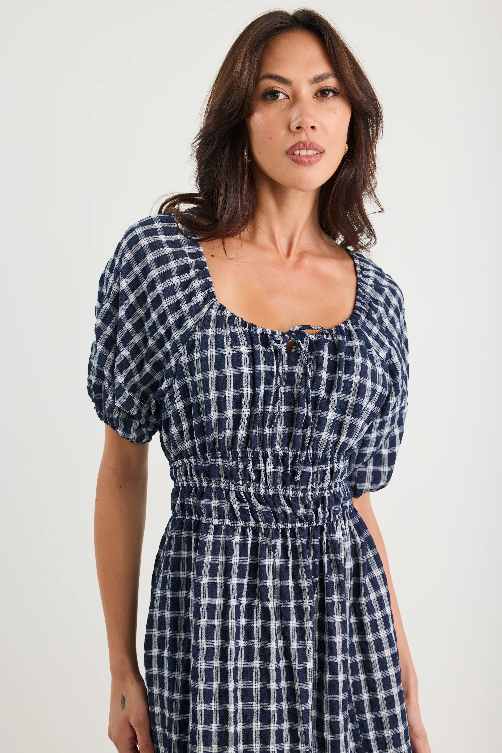 Ritual Ink Check Short Sleeve Poet Midi Dress - Image 4