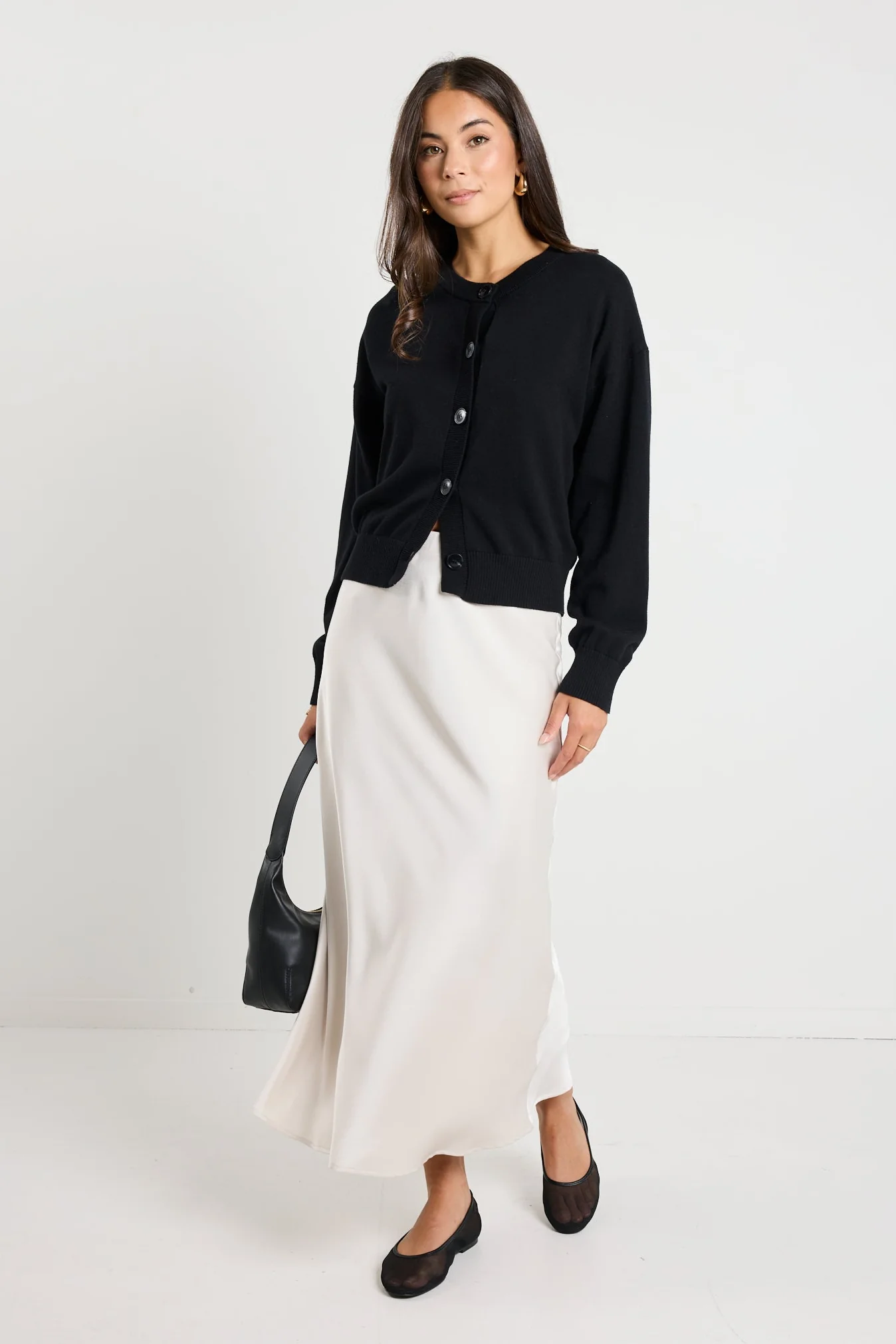 Rosette Pearl Satin Bias Midi Skirt - Image 2