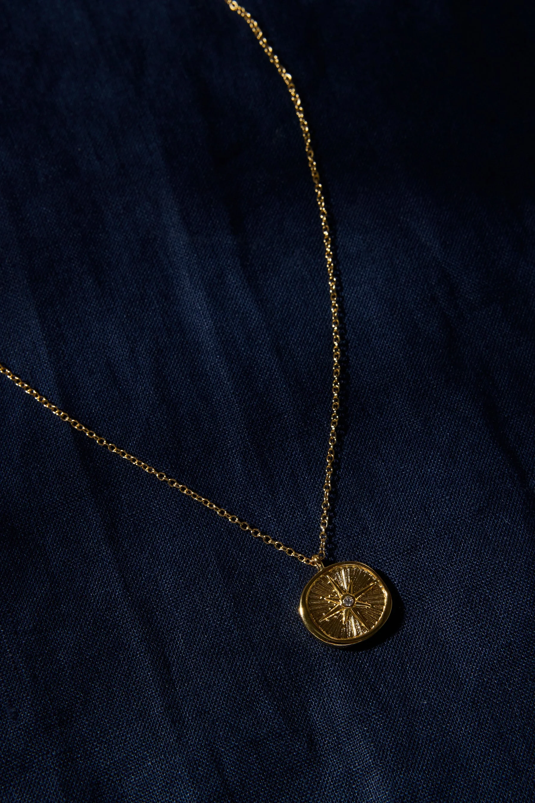 Round Pendant with Charm 14k Gold Plate Necklace - Image 2