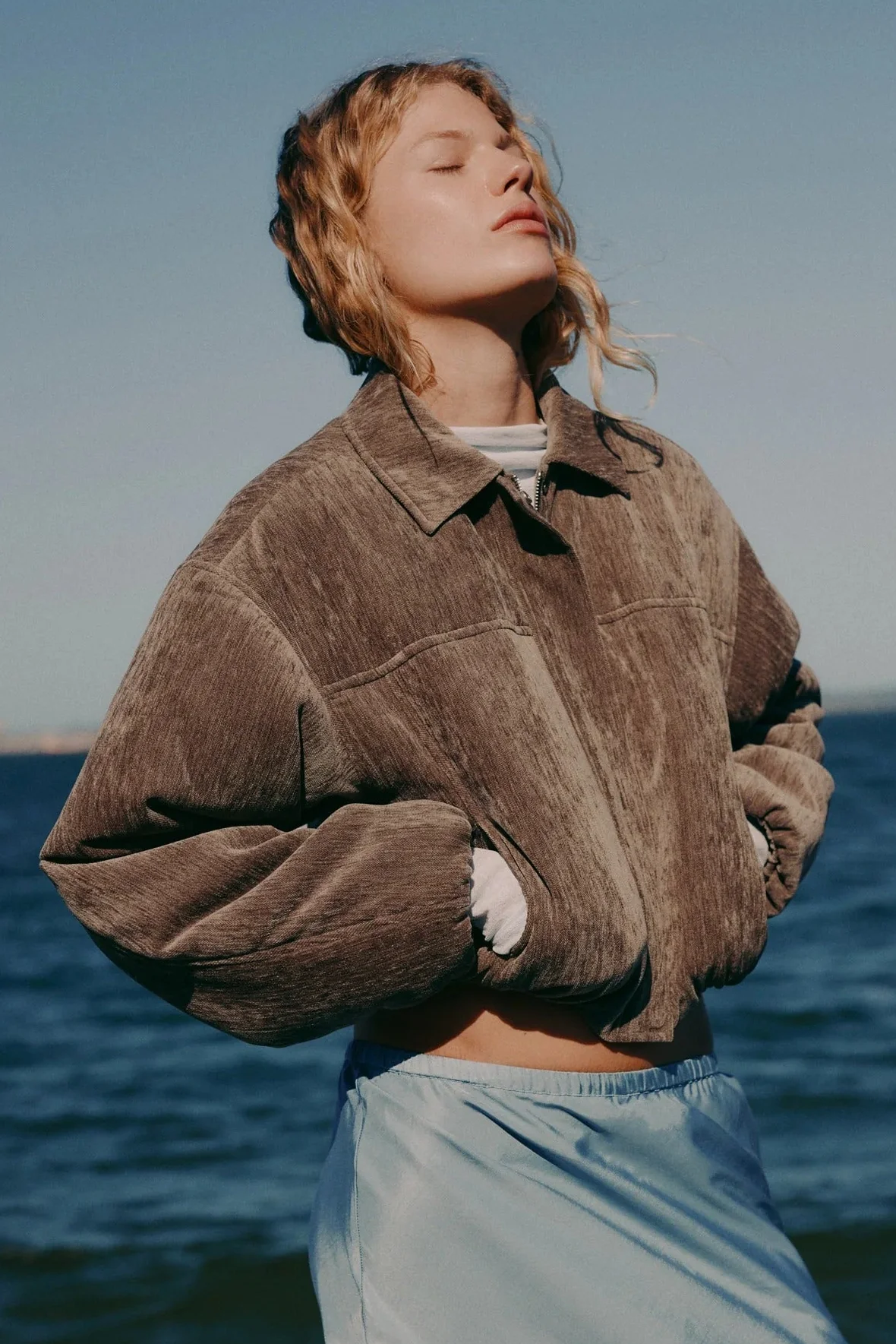 Sabina Driftwood Taupe Faux Suede Collared Bomber