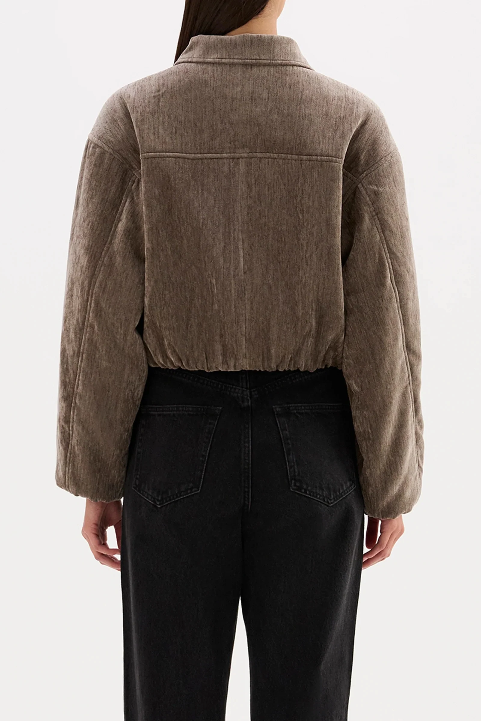 Sabina Driftwood Taupe Faux Suede Collared Bomber - Image 5
