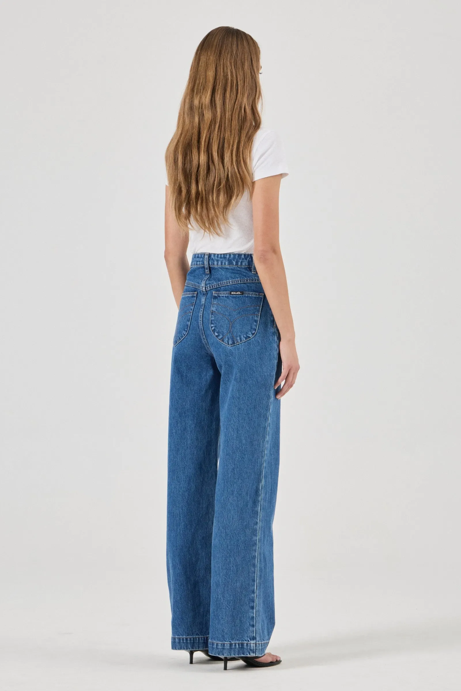 Sailor Ashley Blue Front Pocket Wide Long Denim Jean - Image 2