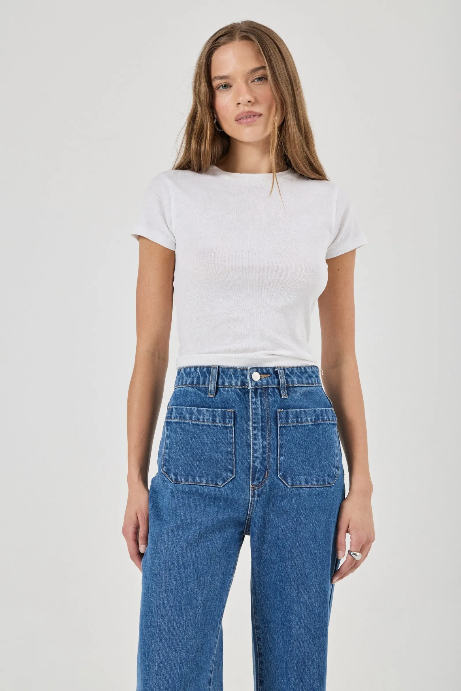 Sailor Ashley Blue Front Pocket Wide Long Denim Jean - Image 3