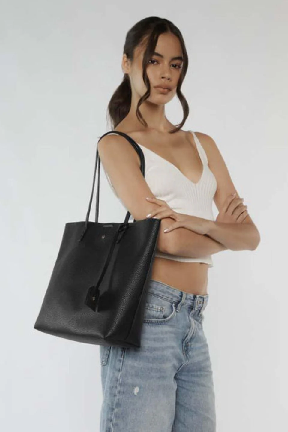 Saint Black Pebble Vegan Leather Tote Bag - Image 2