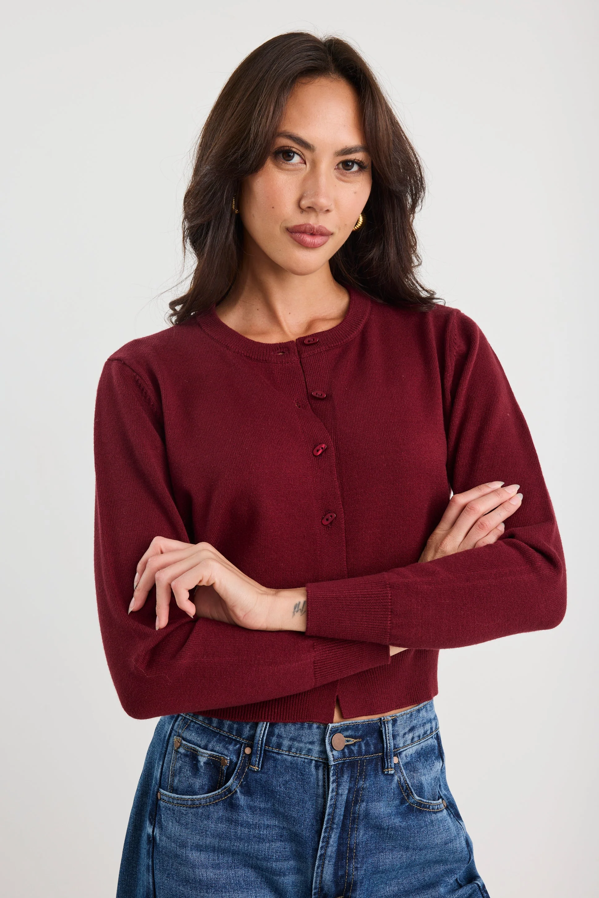 Sanctify Burgundy Crewneck Cardigan - Image 4