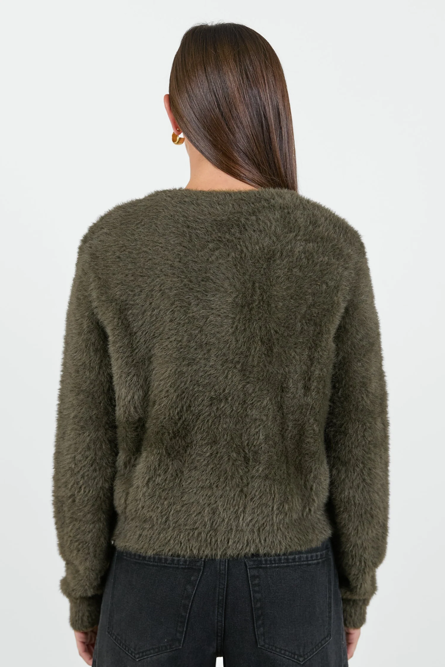 Sequel Khaki Fluffy Knit LS Cardigan - Image 6