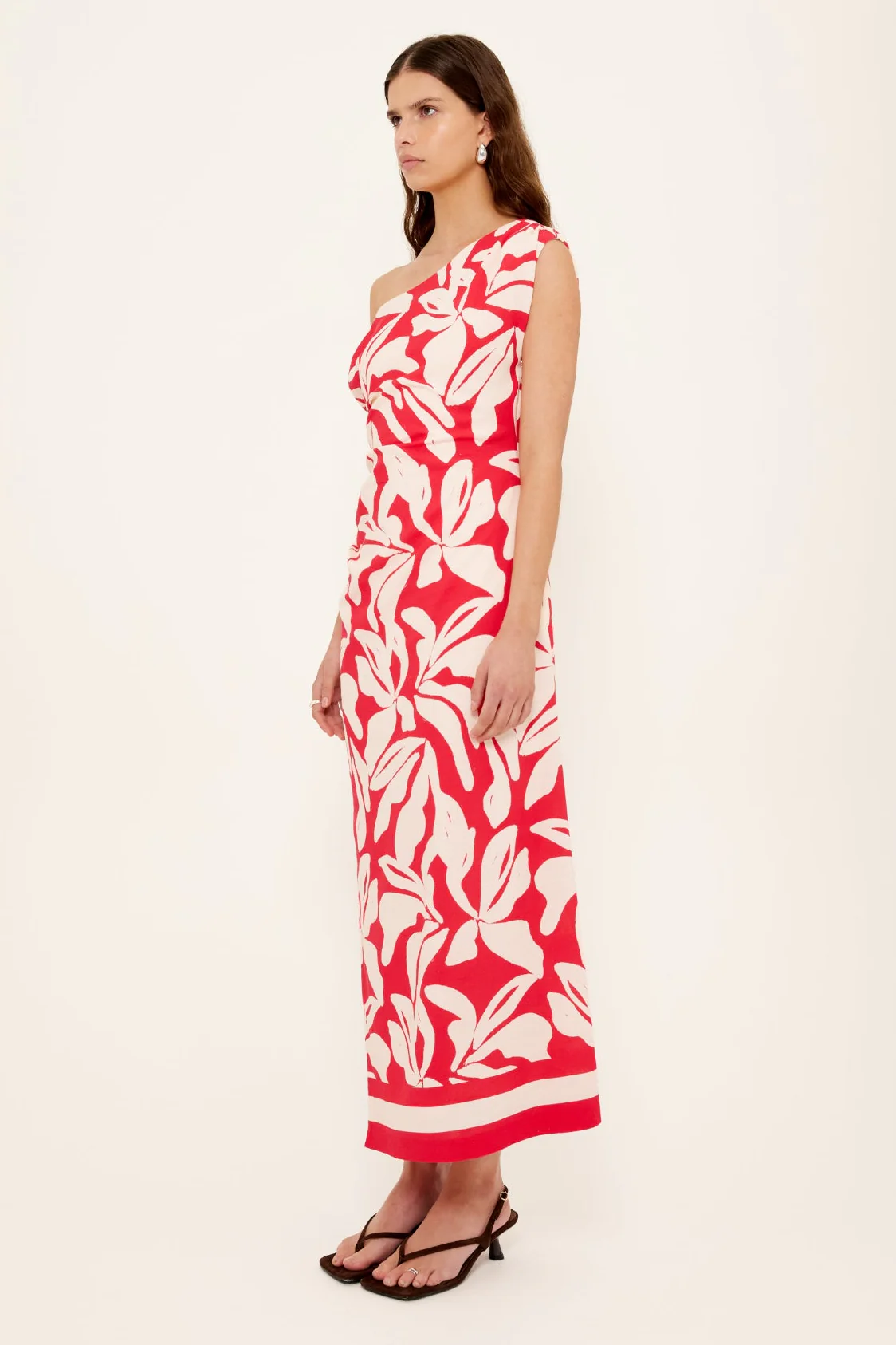 Serata Red Floral Off Shoulder Midi Dress - Image 3