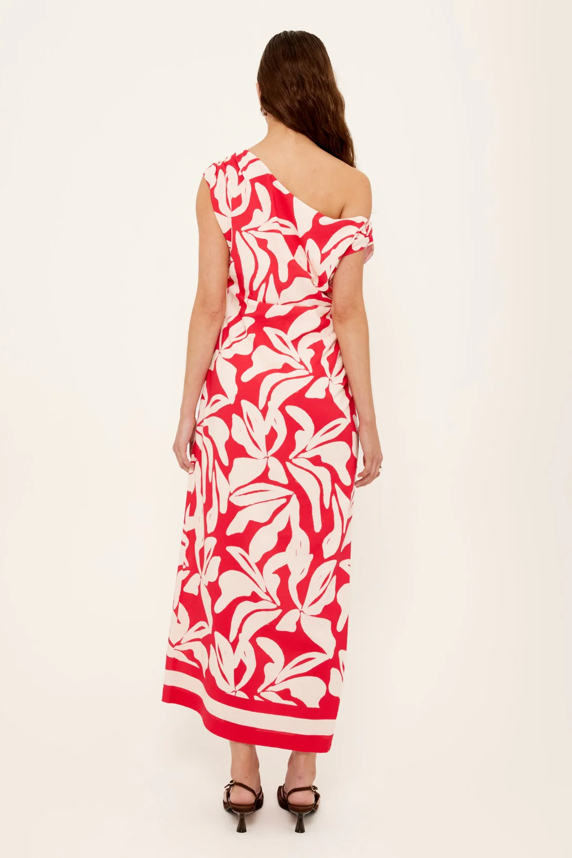 Serata Red Floral Off Shoulder Midi Dress - Image 4