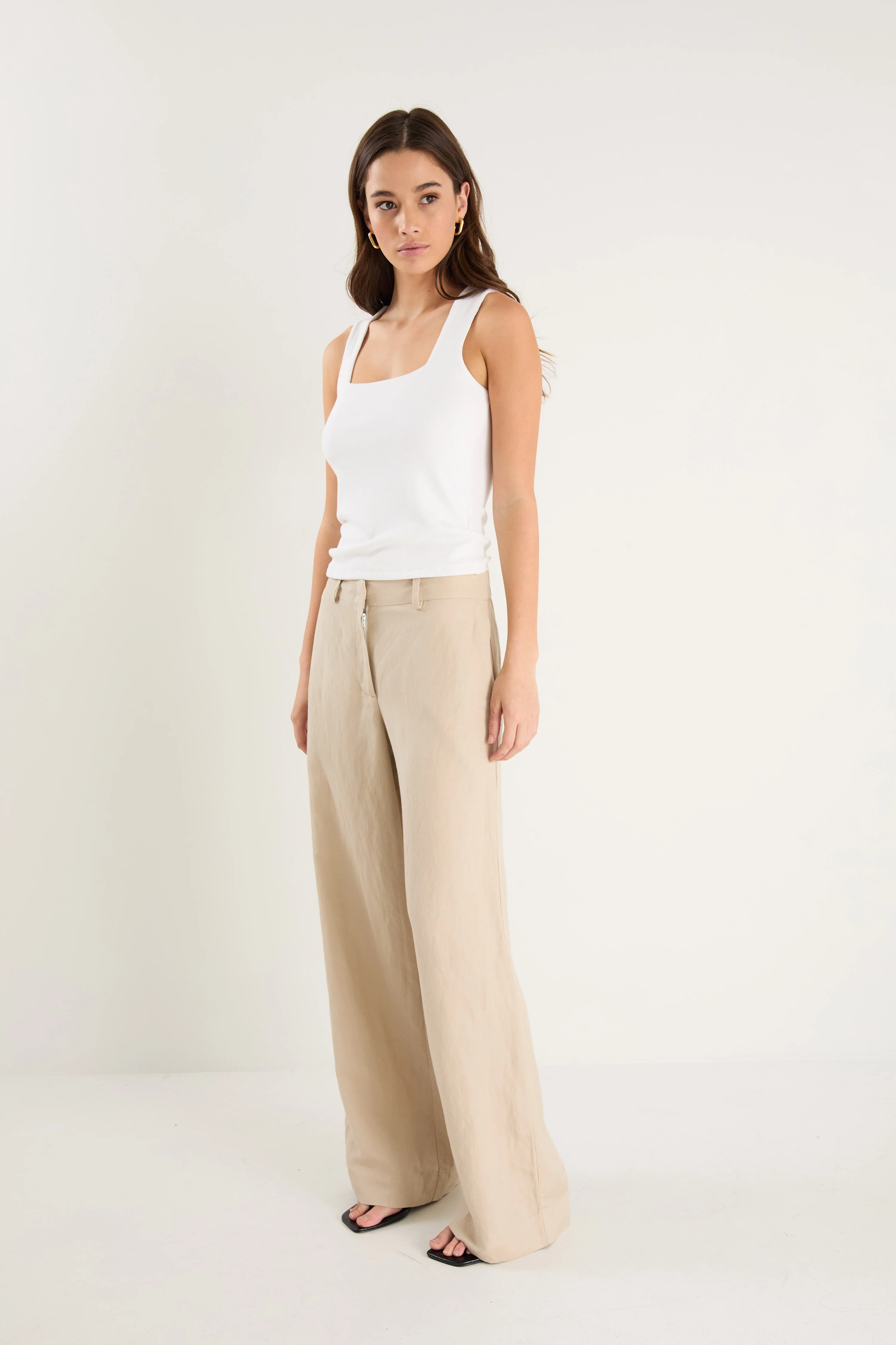Shelter Oat Linen Viscose Flat Front Wide Pants - Image 3