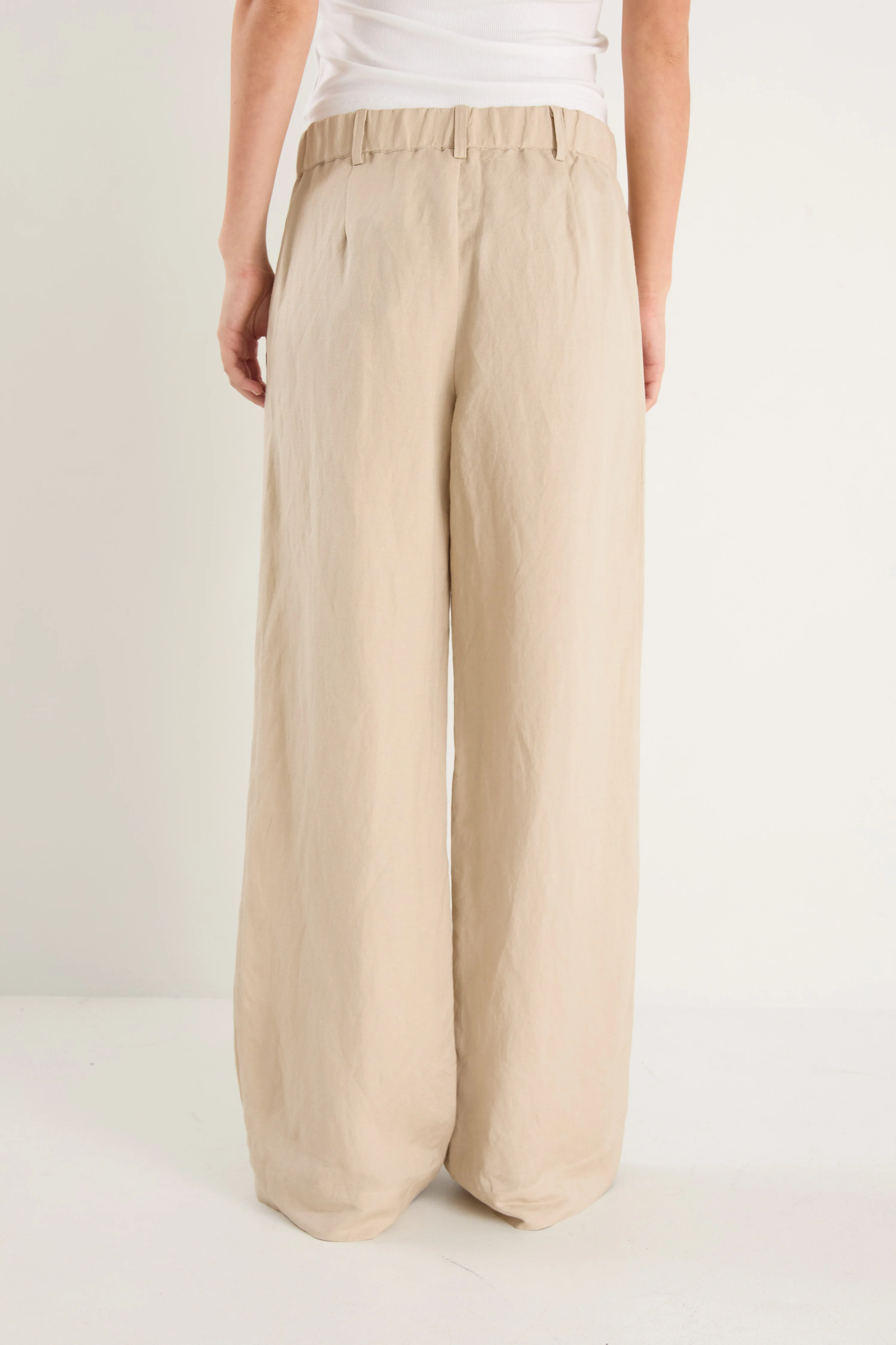 Shelter Oat Linen Viscose Flat Front Wide Pants - Image 6