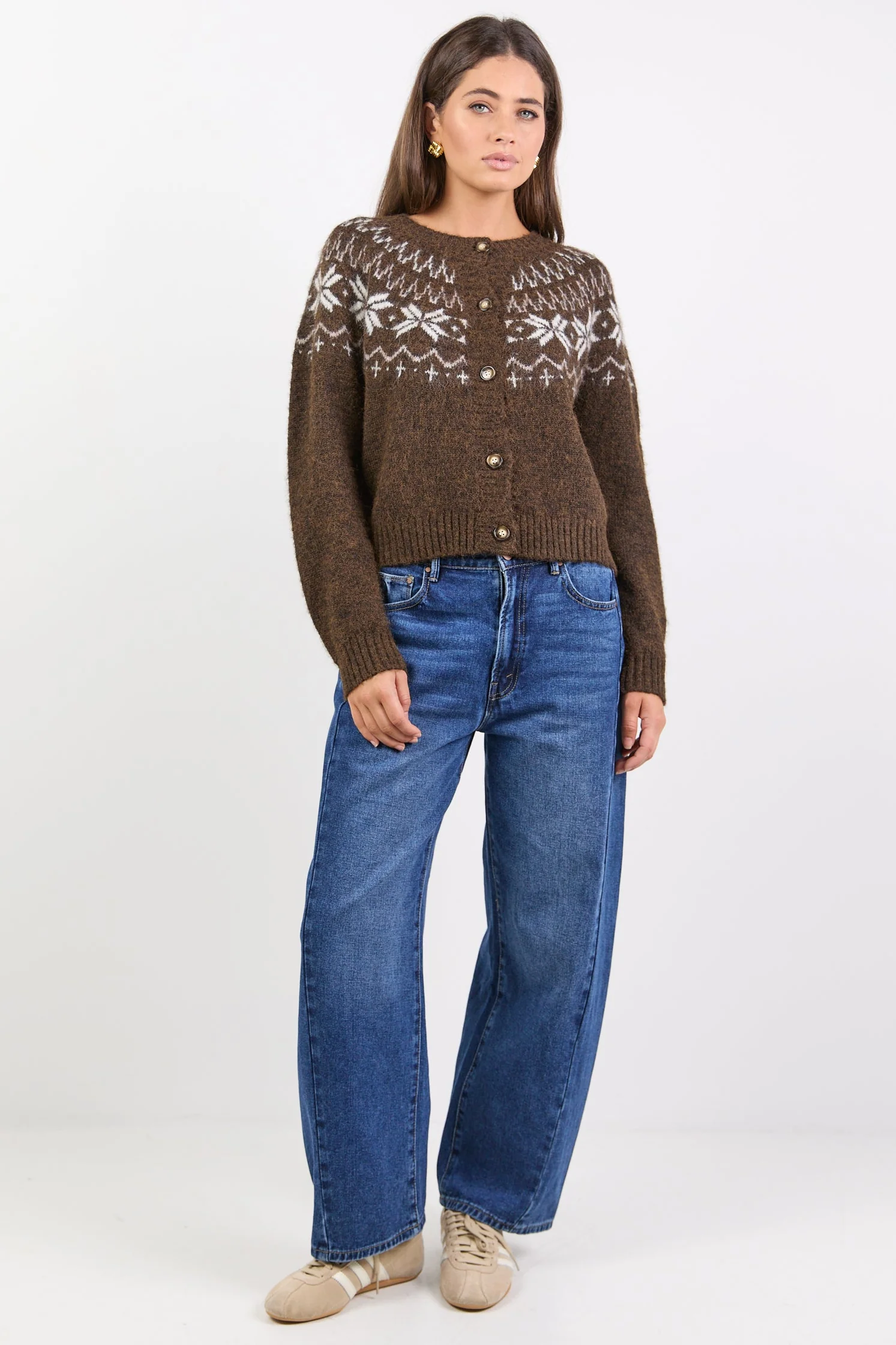 Shetland Chocolate Fairisle Detail Cardigan - Image 3