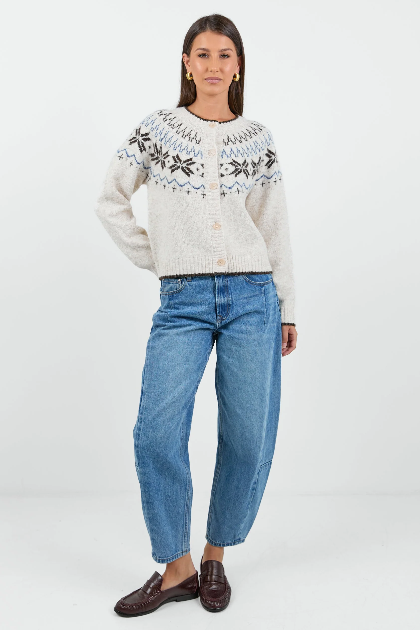 Shetland Oat Marle Fairisle Detail Cardigan - Image 3