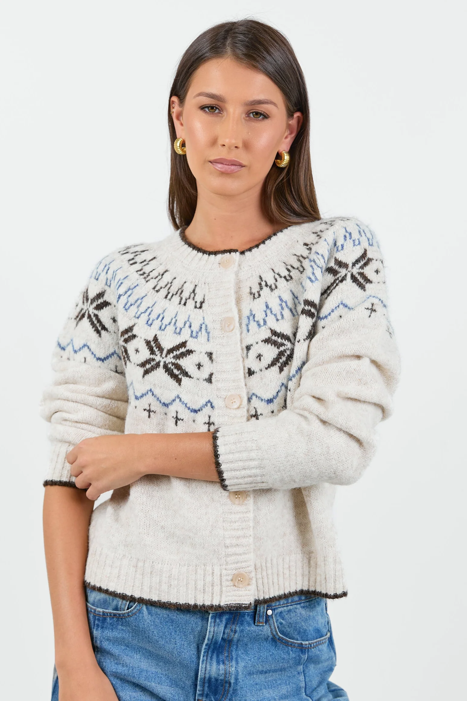 Shetland Oat Marle Fairisle Detail Cardigan - Image 4