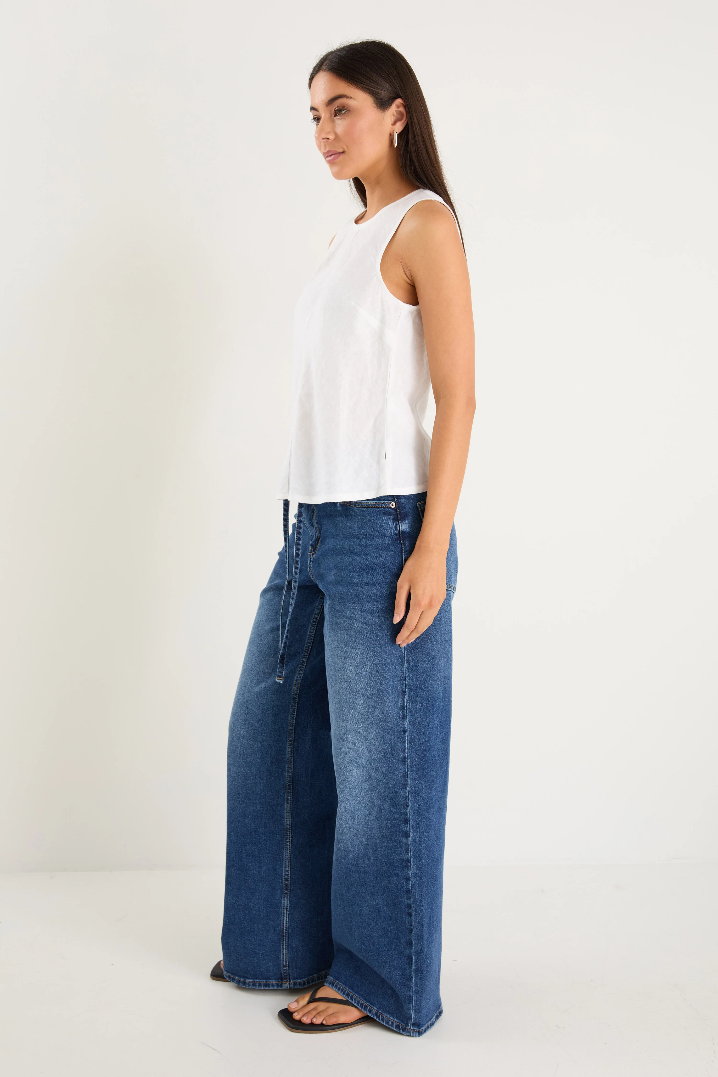 Shoreline Ivory Linen Bias Sleeveless Shell Top - Image 3