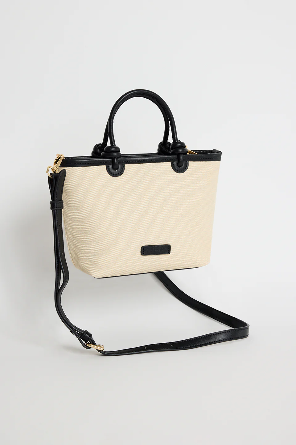 Siena Natural Canvas PU Trim Small Knot Top Handle Bag - Image 4
