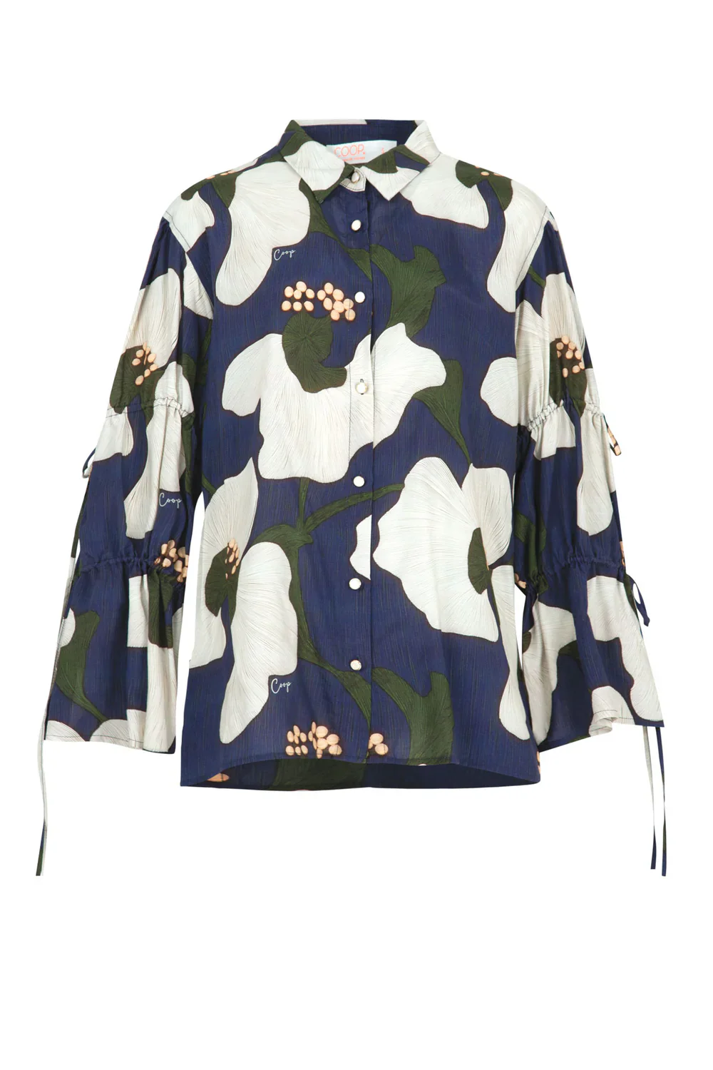 Sleeve It To Me Navy Print Tie Detail LS Top - Image 5