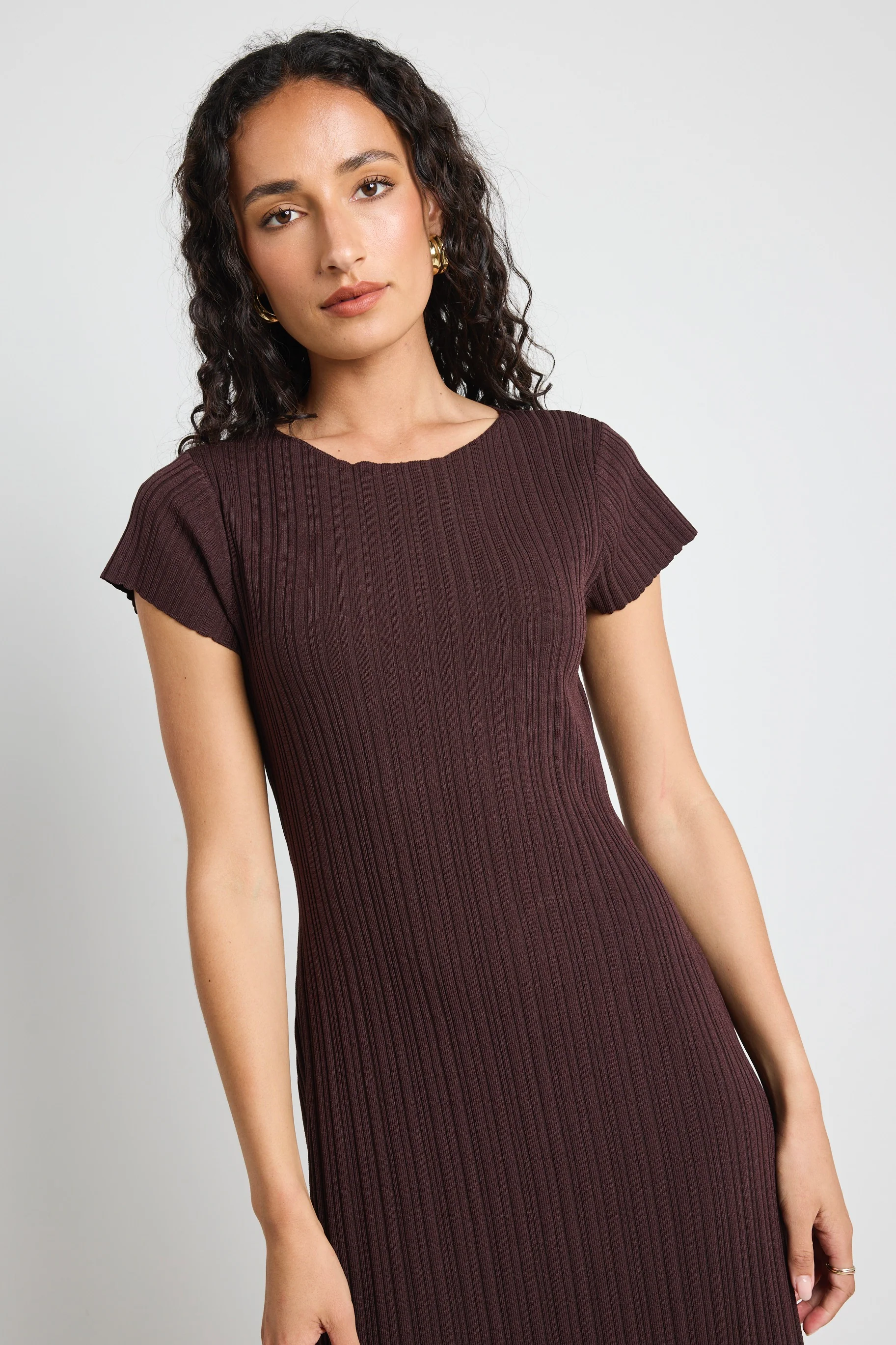 Smoulder Chocolate Boat Neck Rib Knit Maxi Dress - Image 3