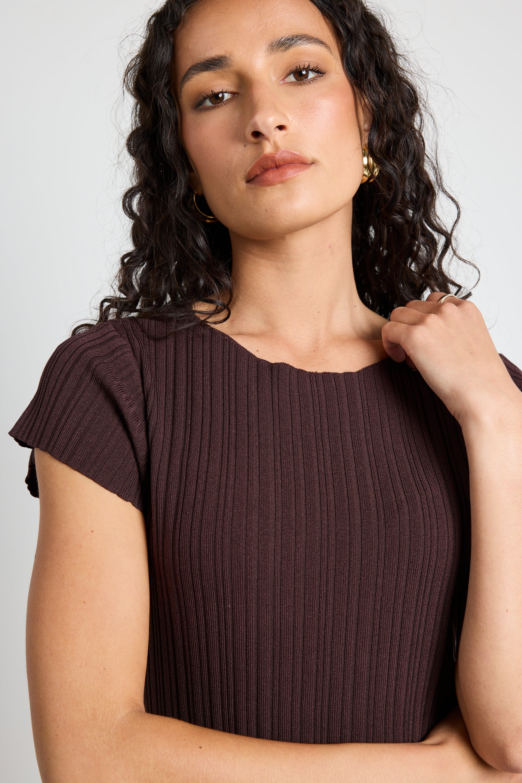 Smoulder Chocolate Boat Neck Rib Knit Maxi Dress - Image 5