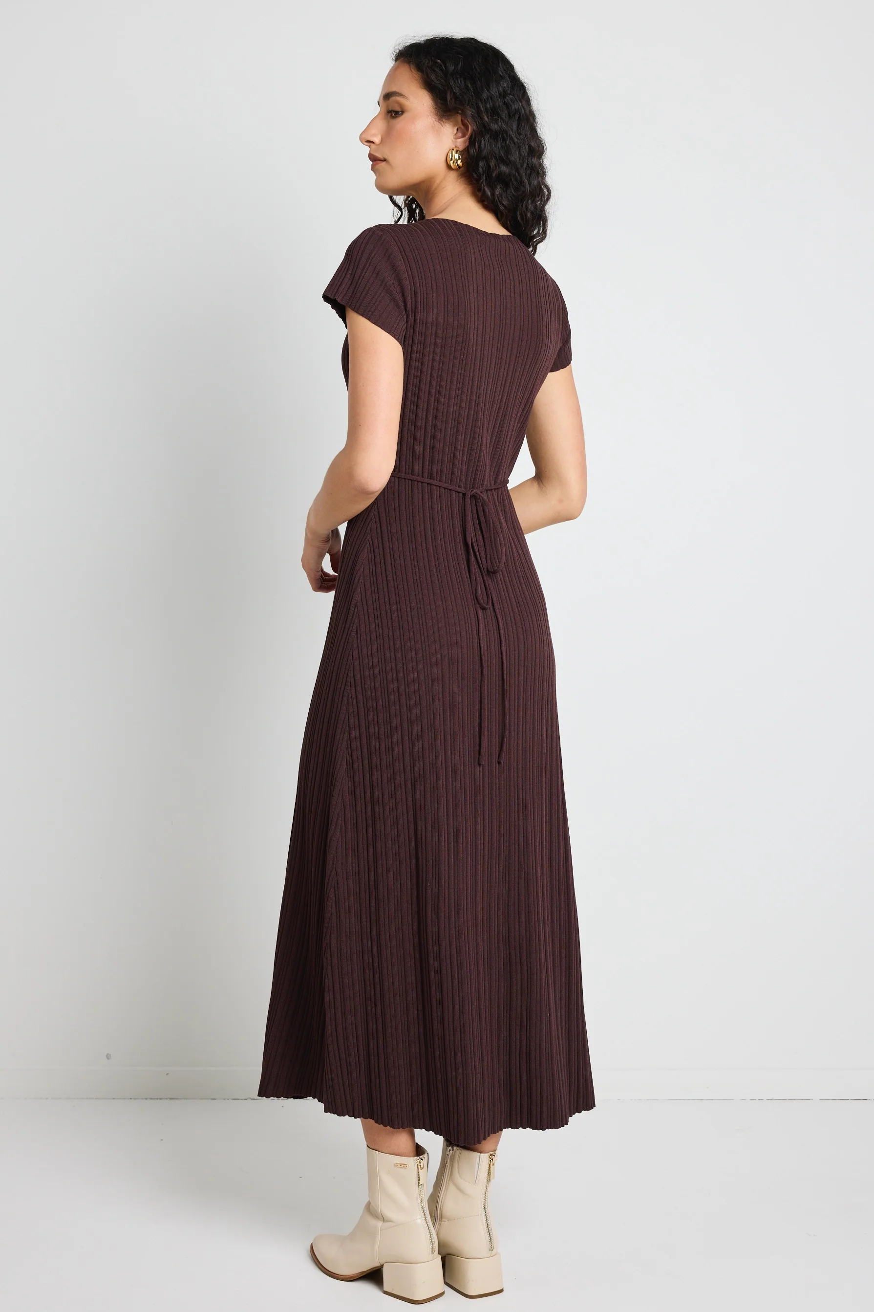 Smoulder Chocolate Boat Neck Rib Knit Maxi Dress - Image 6