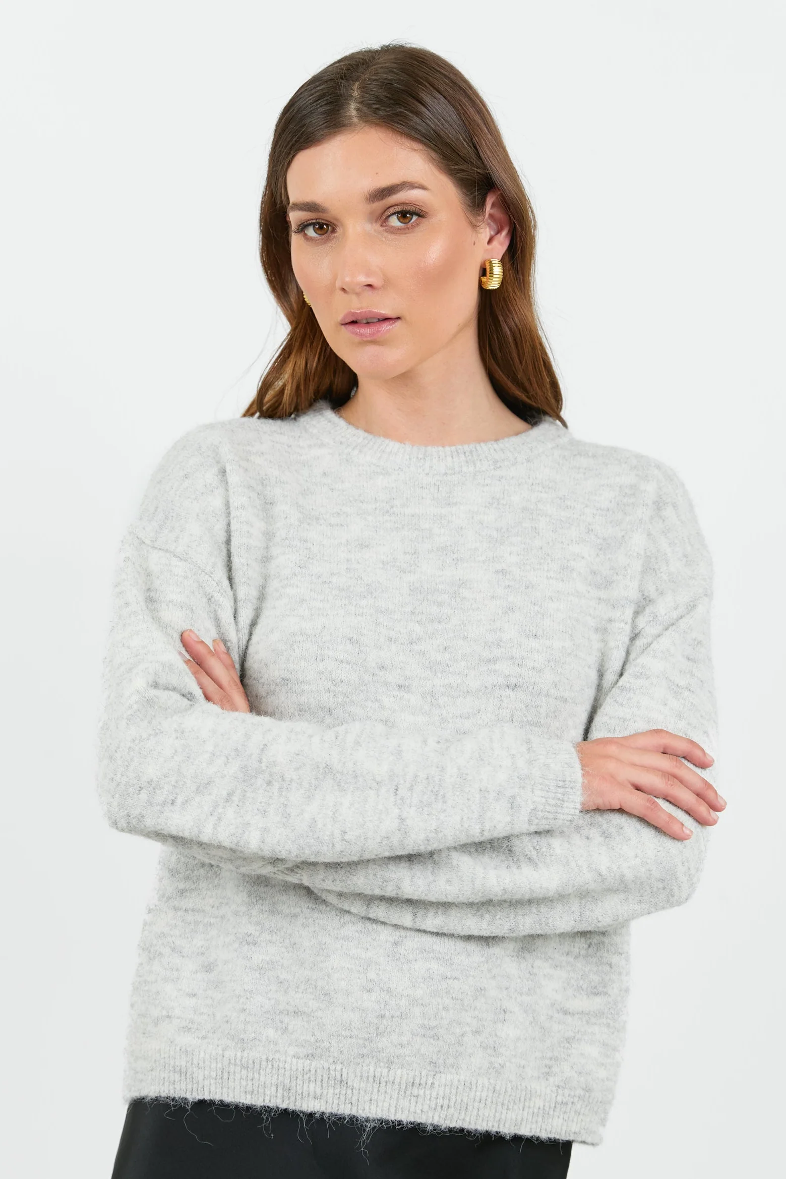 Snowlight Light Grey Marle Fluffy Long Sleeve Crewneck Jumper - Image 4
