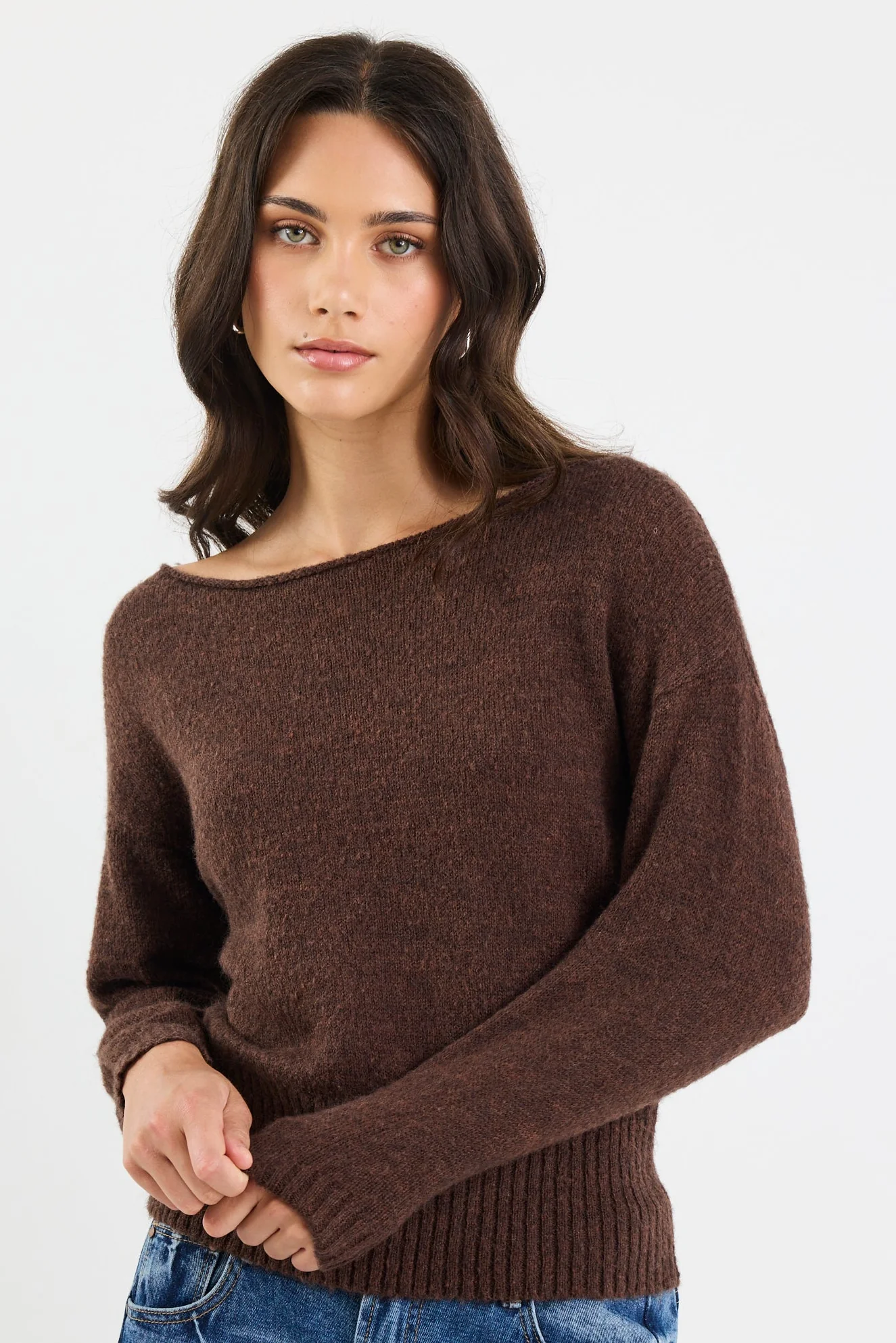 Society Chocolate Off Shoulder Jumper - Image 2