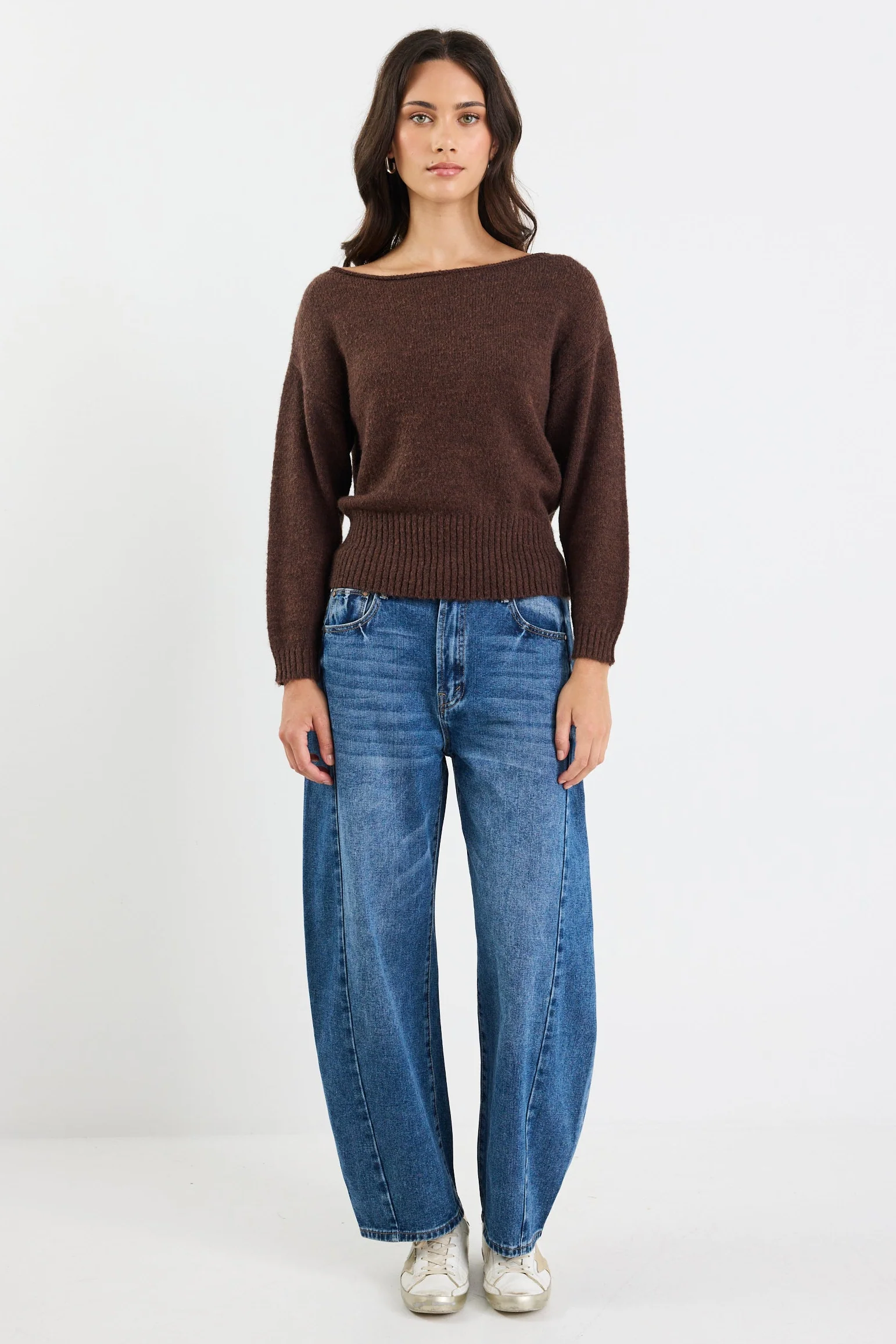 Society Chocolate Off Shoulder Jumper - Image 3