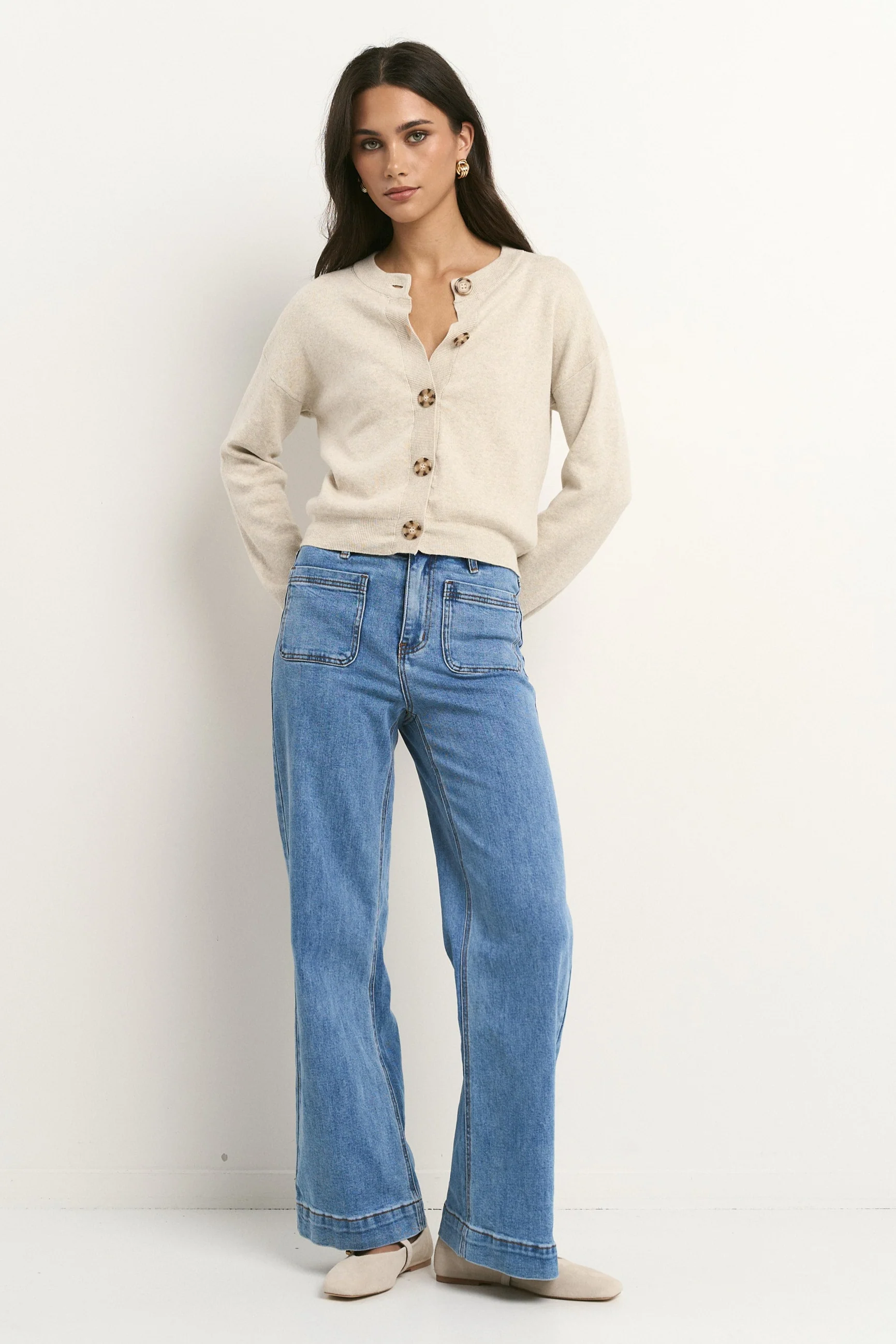 Solar Oat Cotton Fine Knit Crew Cardigan - Image 2