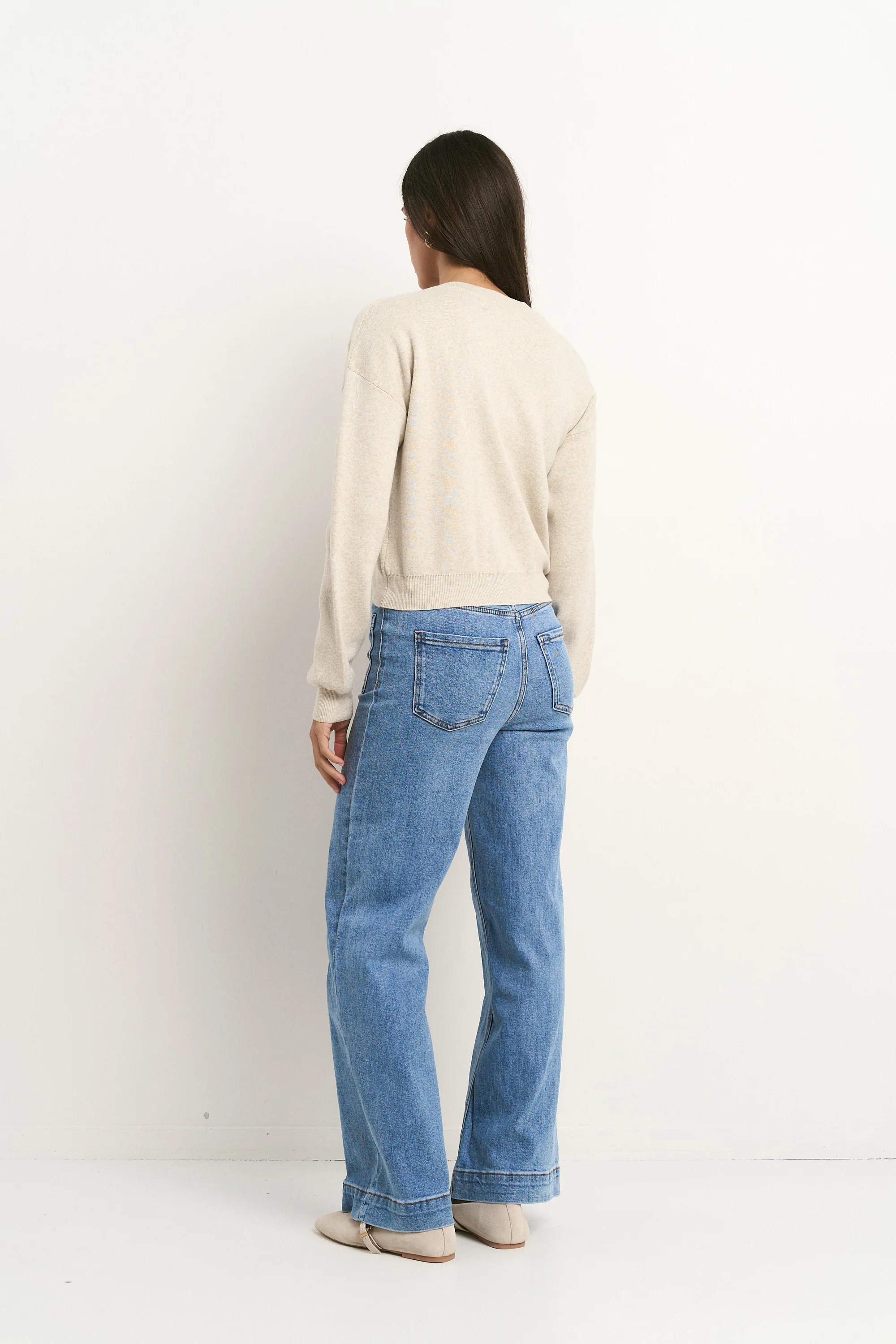 Solar Oat Cotton Fine Knit Crew Cardigan - Image 6