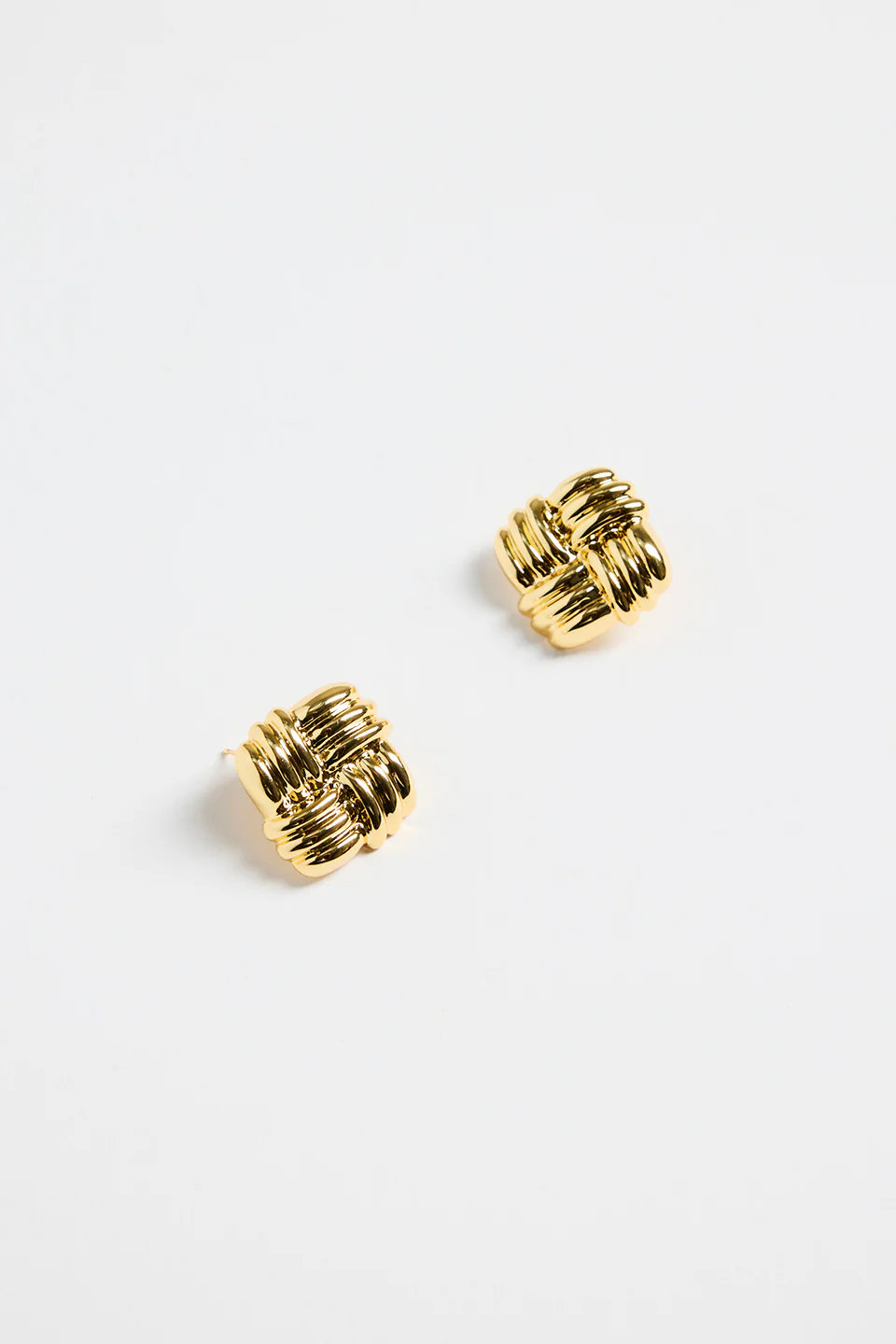Square Weave 14k Gold Plate Stud Earring - Image 4