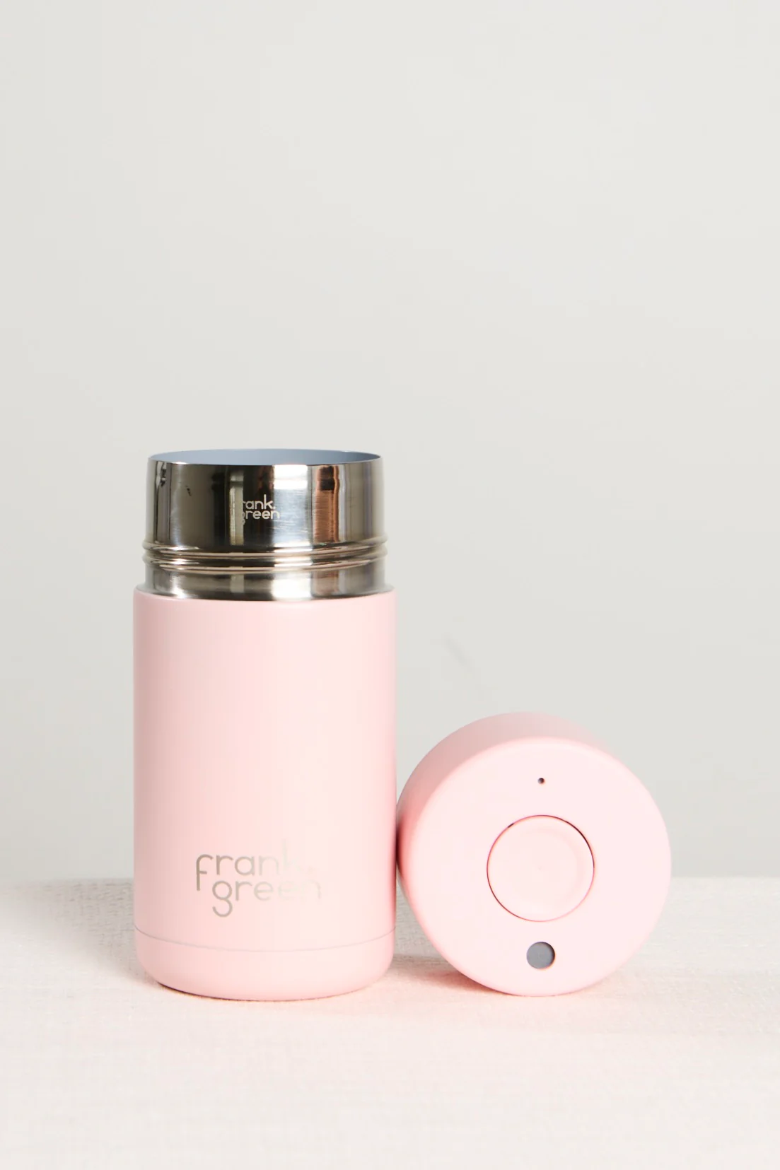 Stainless Steel with Push Button Lid Blushed 12oz Ceramic Cup - Image 2