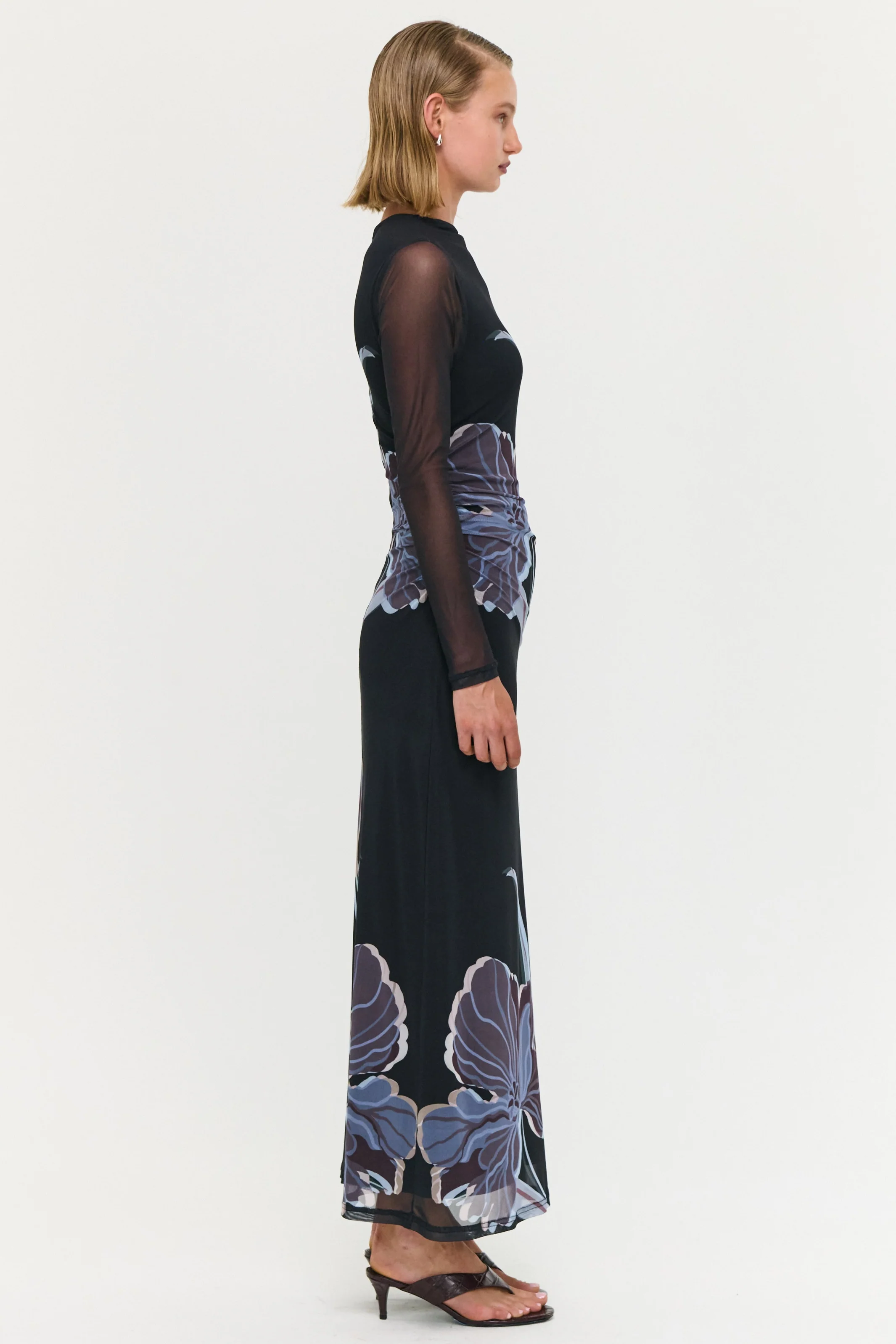 Stas Midnight Floral Black LS Mesh Maxi Dress - Image 3