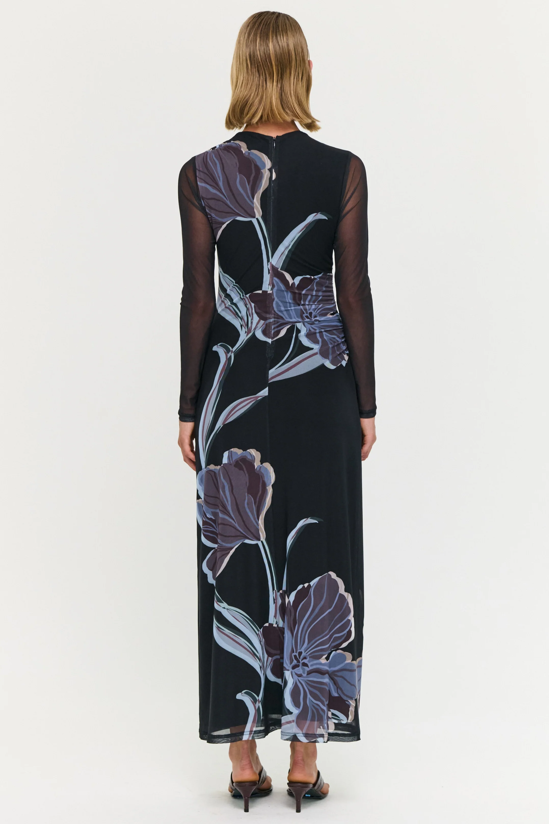 Stas Midnight Floral Black LS Mesh Maxi Dress - Image 4