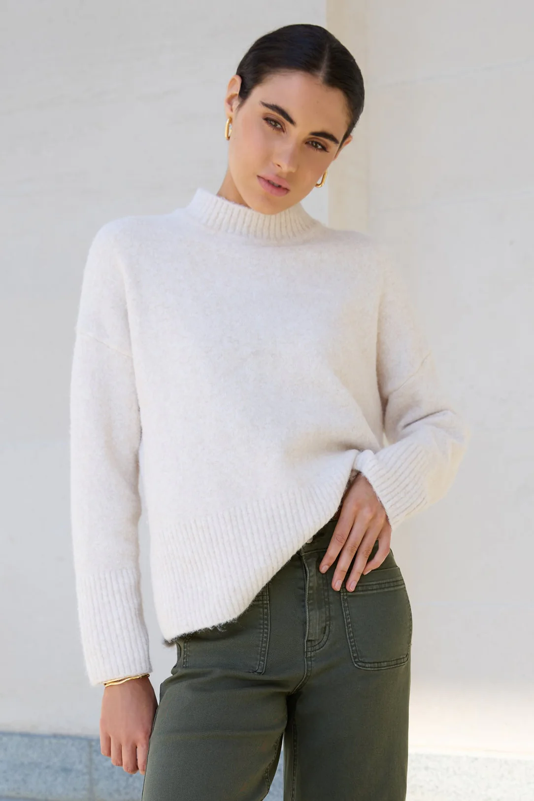 Station Oat Marle Funnel Neck Knit Jumper