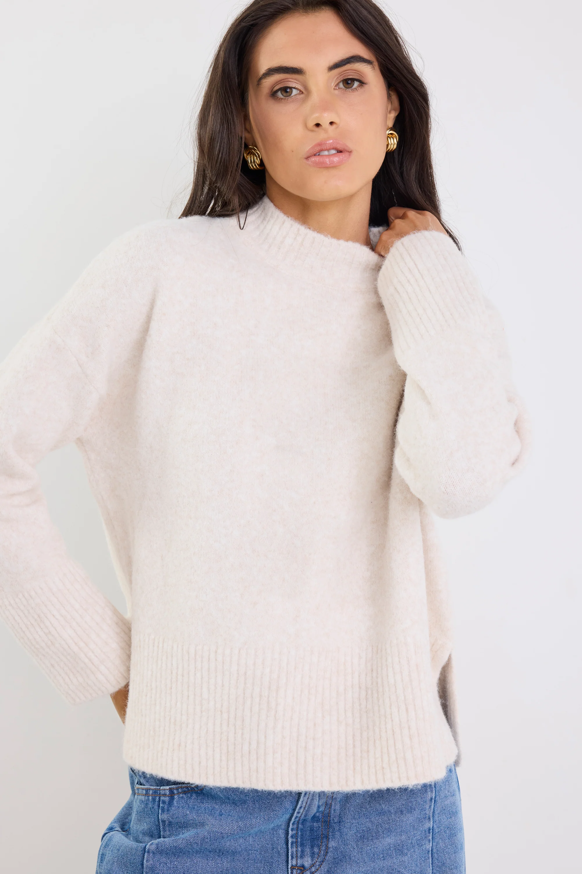 Station Oat Marle Funnel Neck Knit Jumper - Image 2
