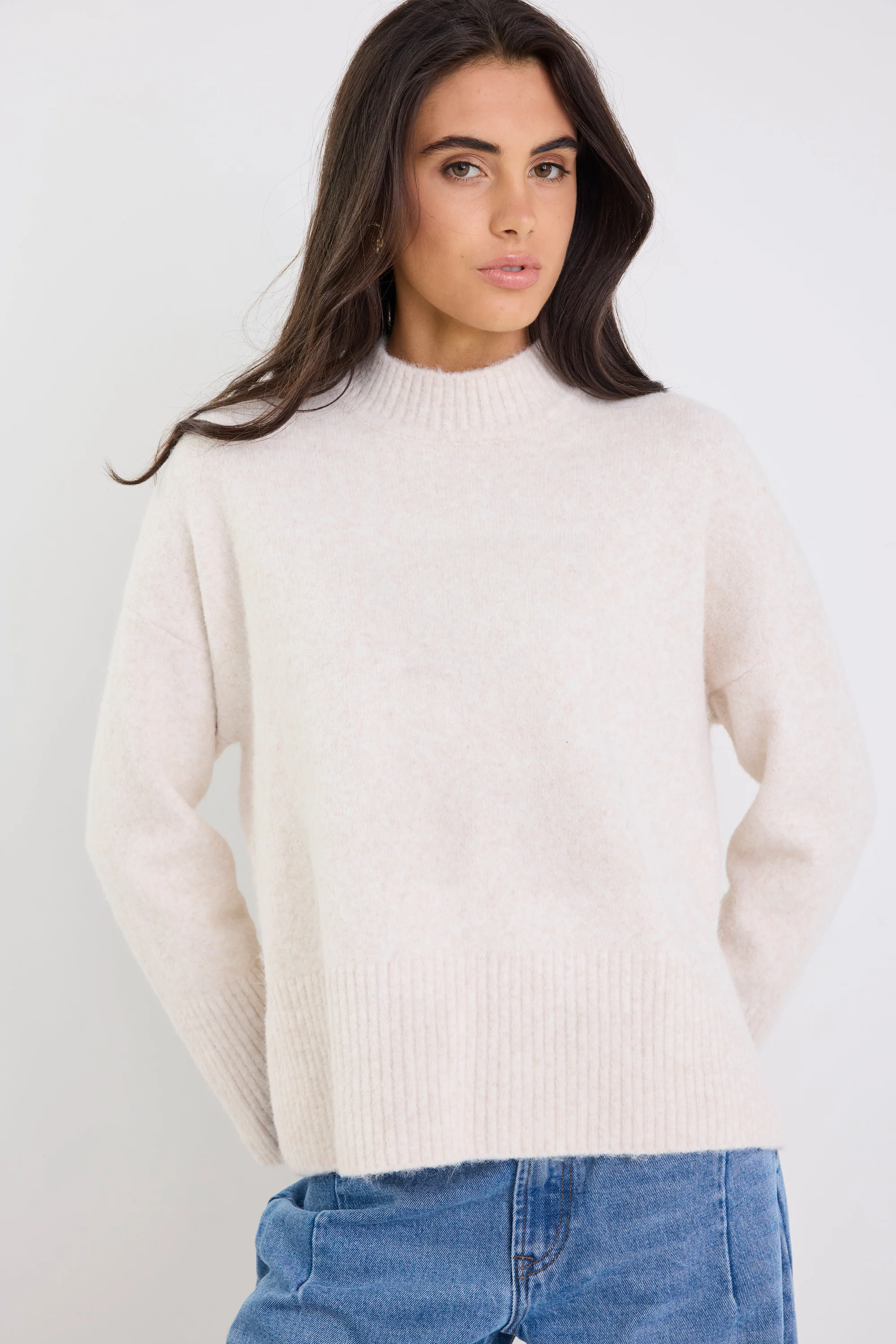 Station Oat Marle Funnel Neck Knit Jumper - Image 4