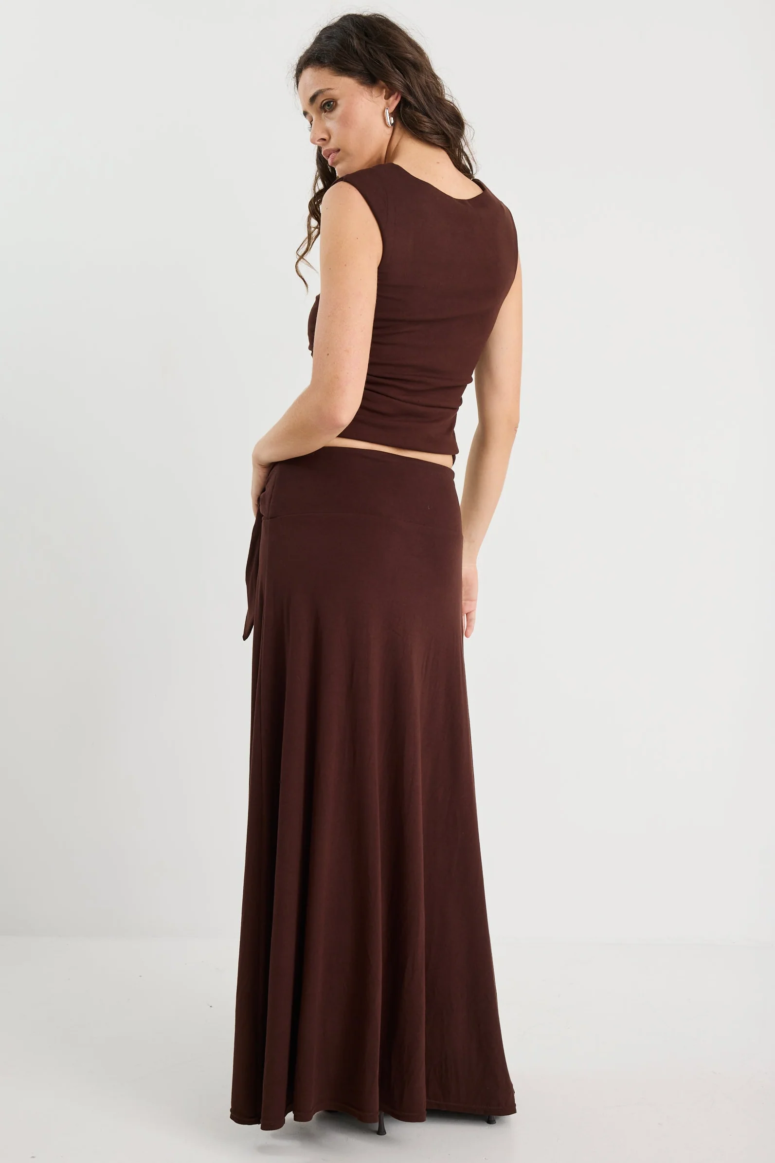 Status Chocolate Jersey Knot Front Maxi Skirt - Image 5