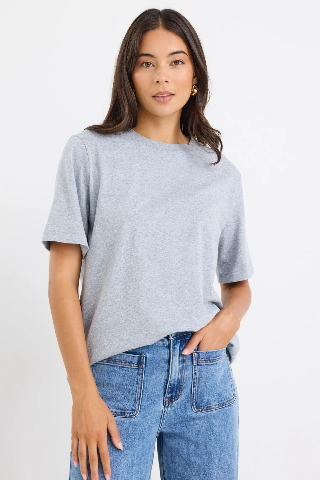 Street Grey Marle Crew Neck Short Sleeved Boxy Tee - Image 4