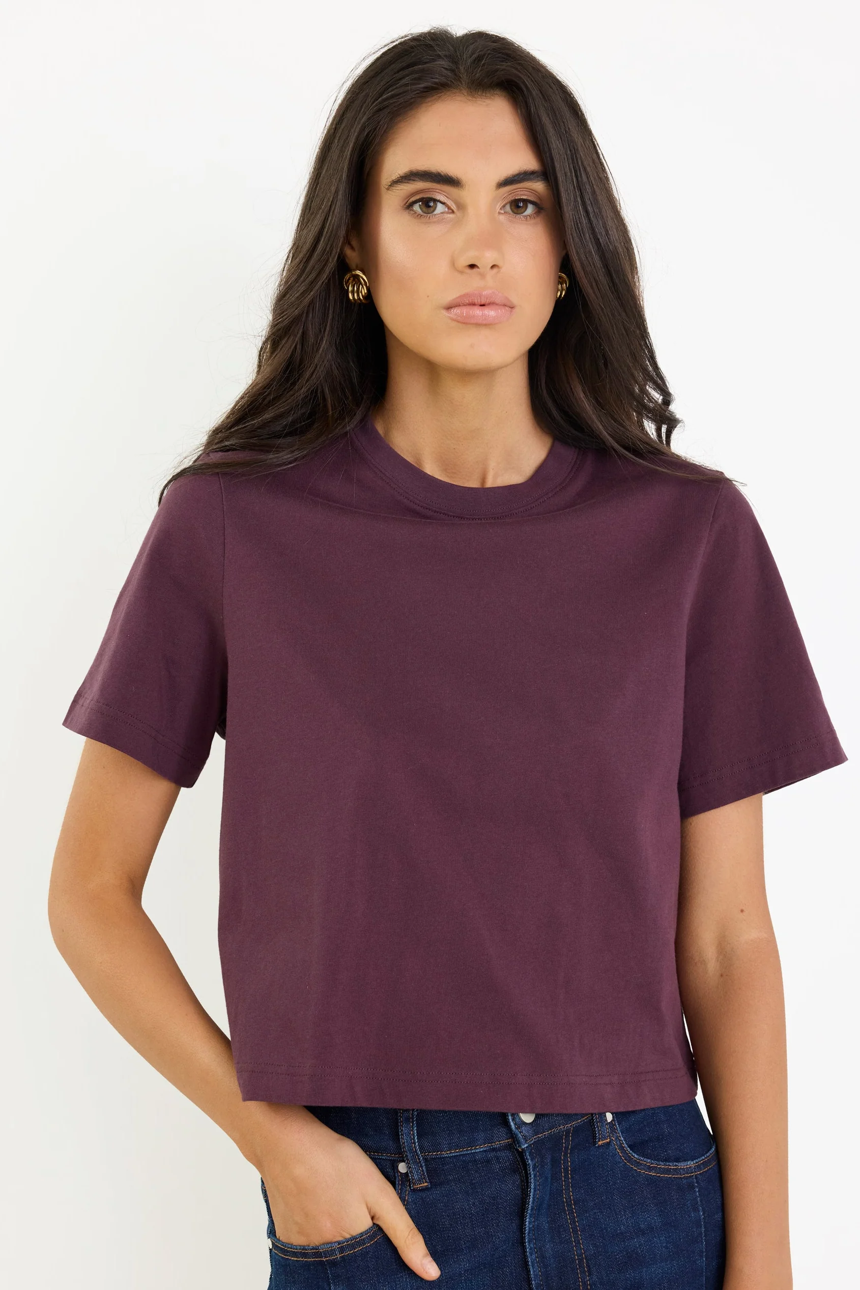 Suburb Eggplant Boxy Crop Tee