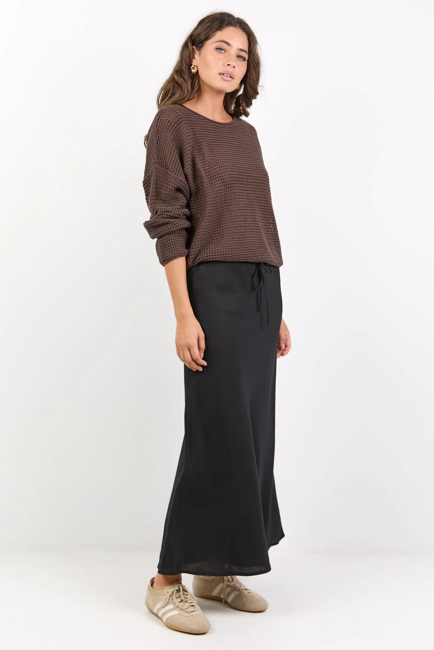 Summit Black Linen Blend Tie Waist Bias Maxi Skirt - Image 4