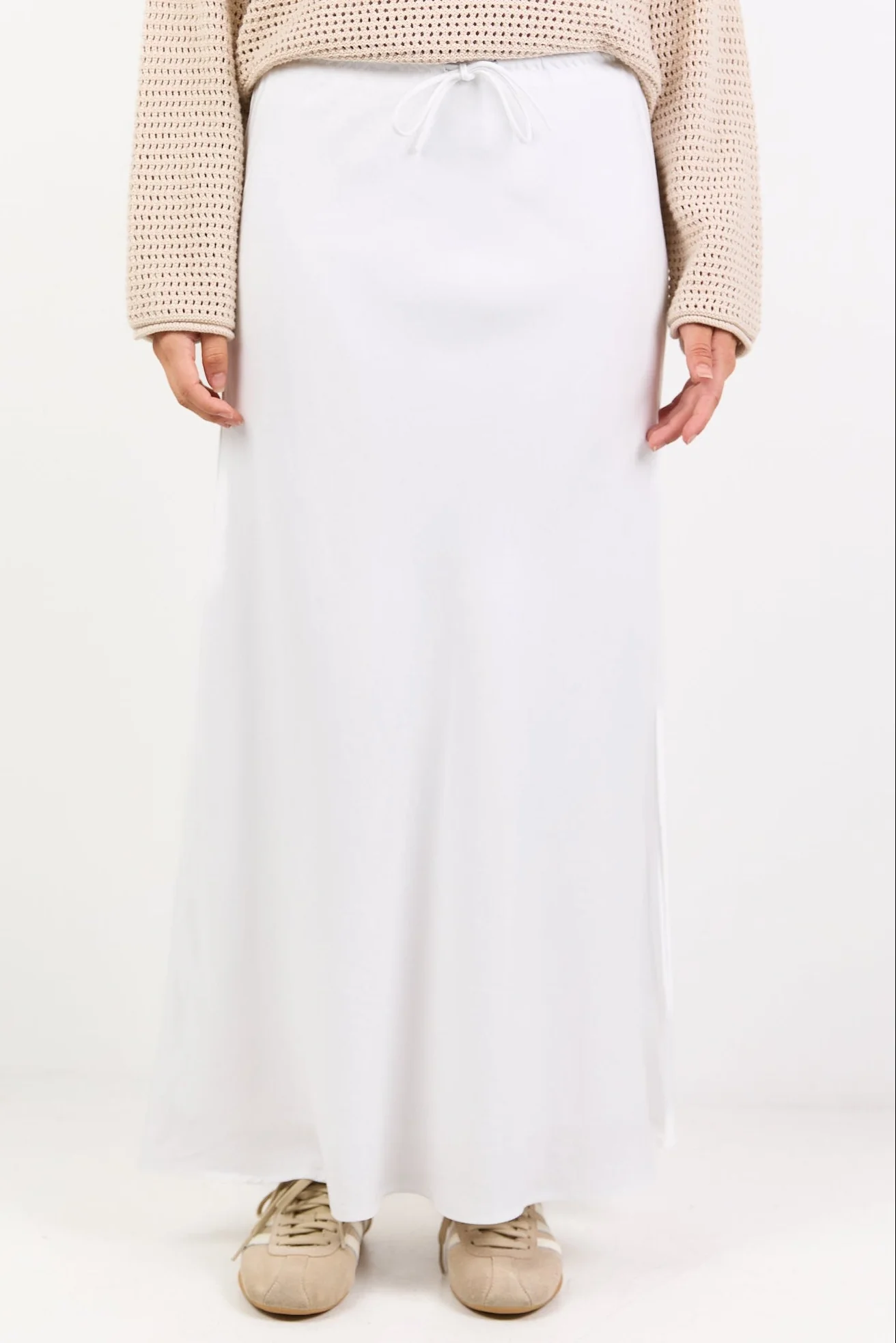 Summit White Linen Blend Tie Waist Bias Maxi Skirt - Image 3