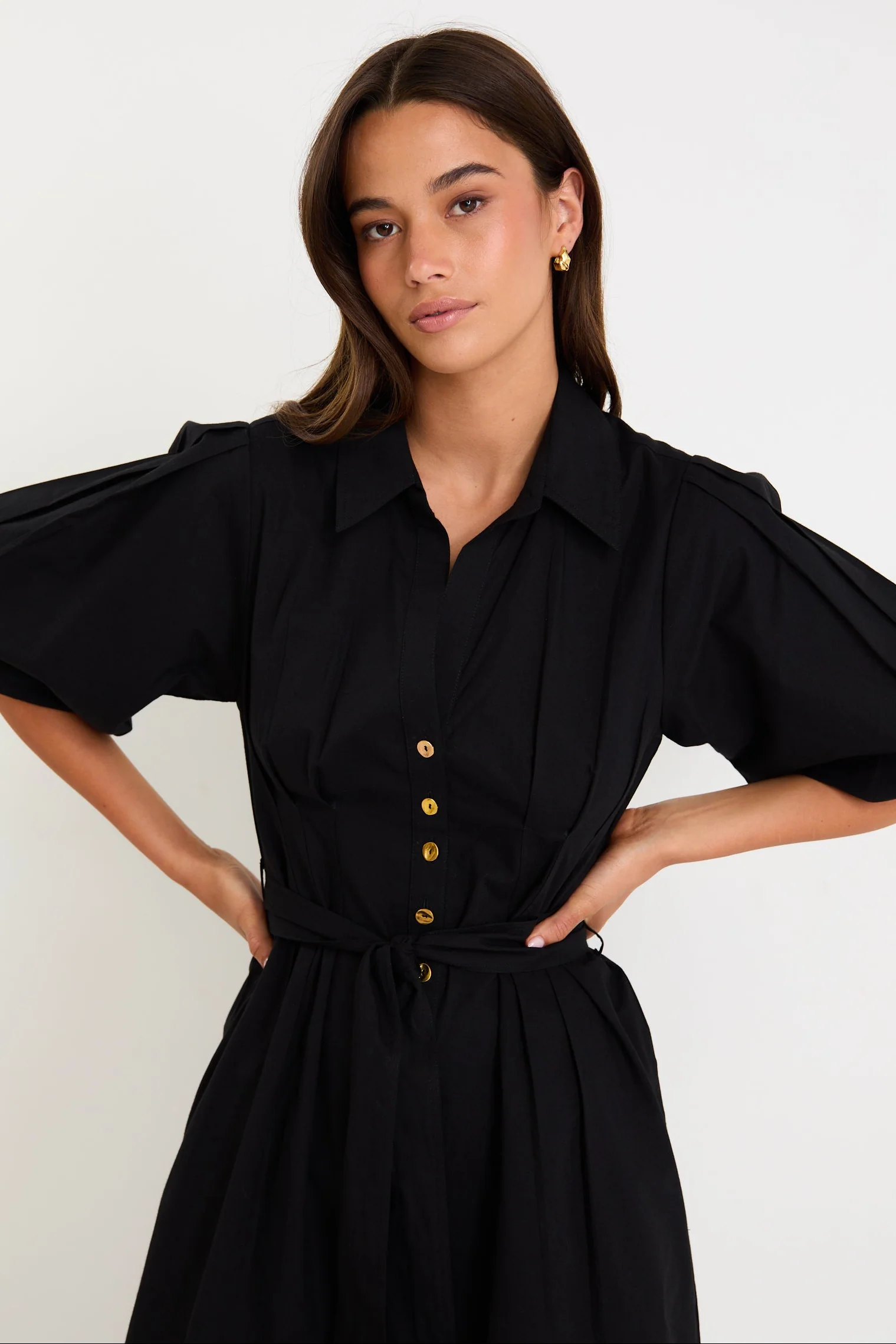 Sundown Black Puff Short Sleeve Mini Shirt Dress - Image 3