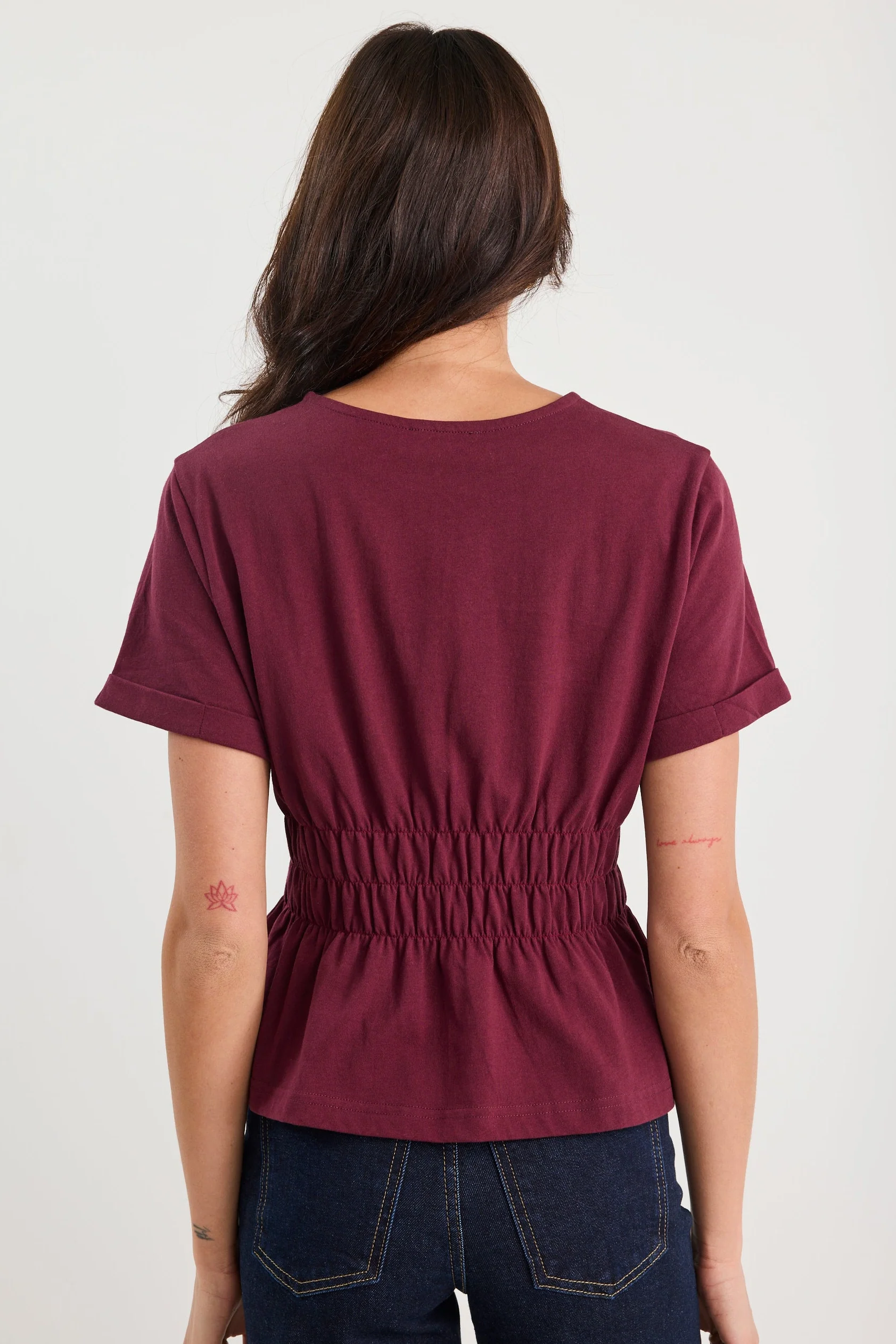 Svelte Burgundy Shirred Detail SS Tee - Image 7