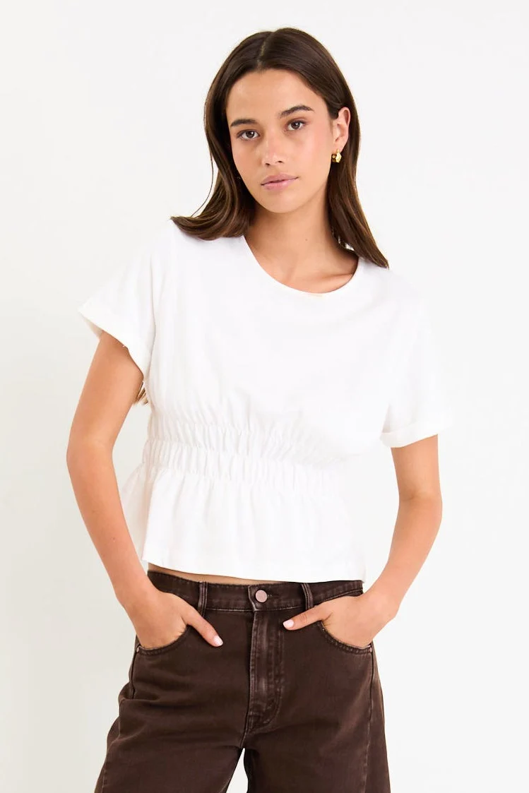 Svelte Ivory Shirred Detail SS Tee - Image 2
