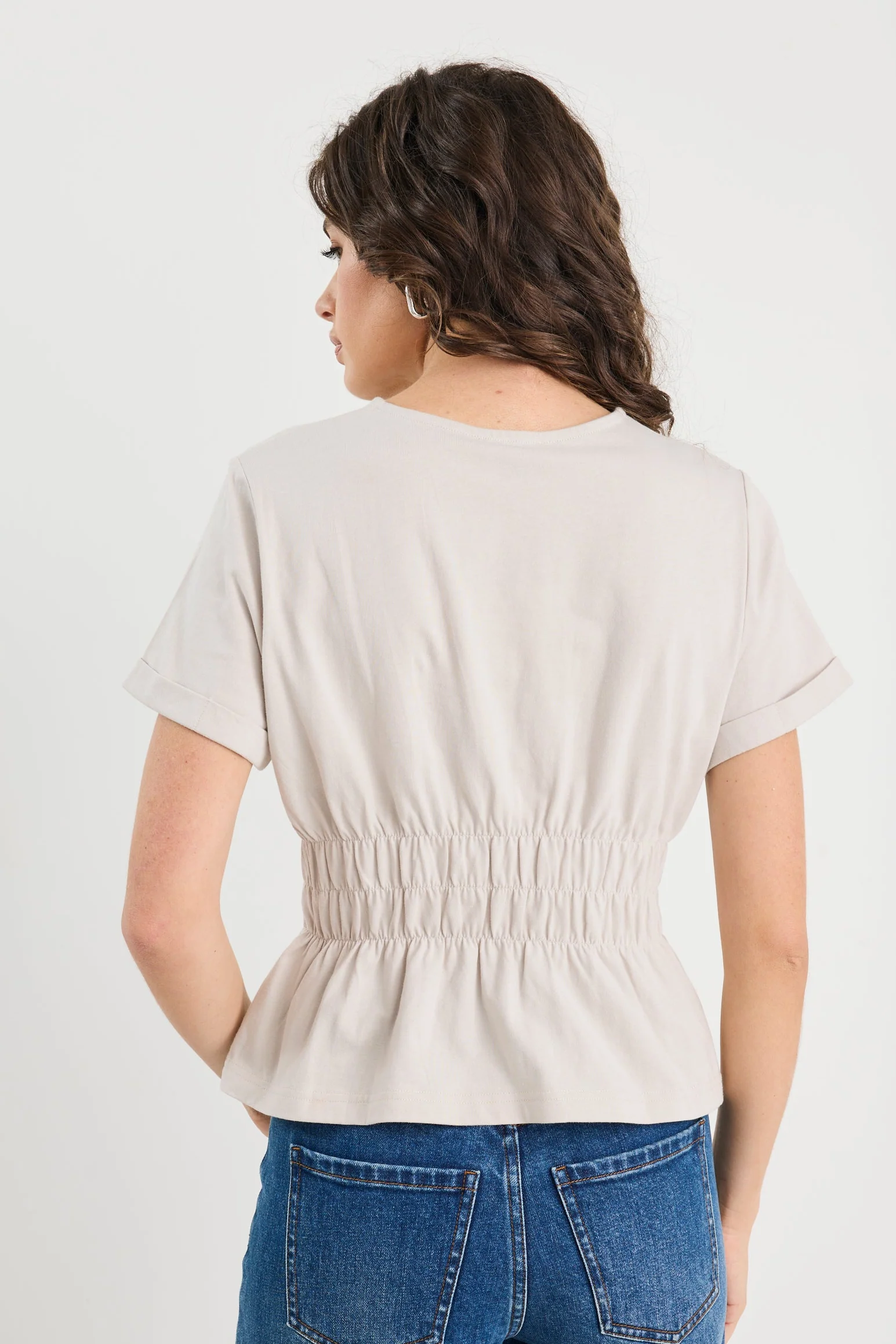 Svelte Stone Shirred Detail SS Tee - Image 5