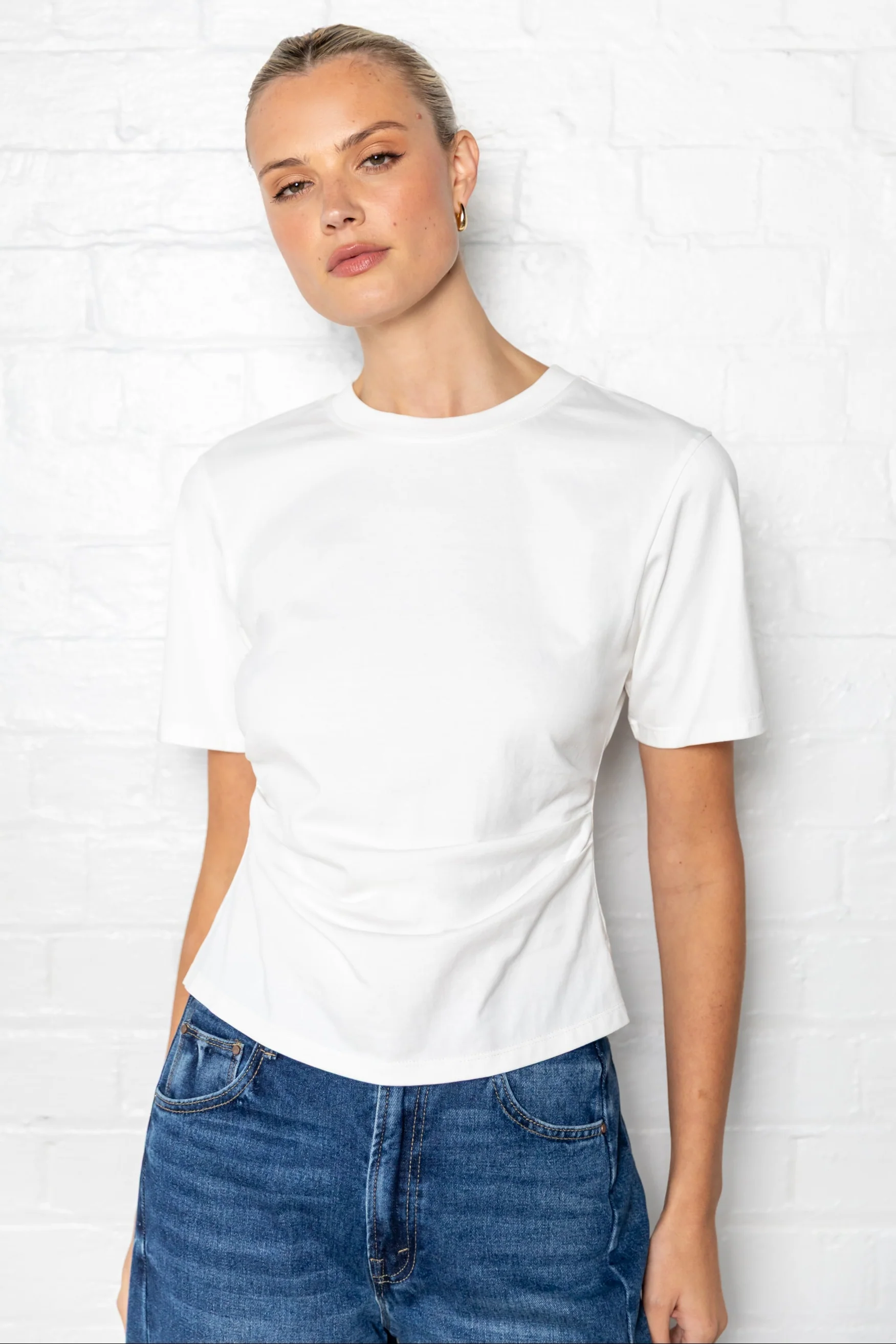 Syllabus White Cotton Pintuck SS Tee - Image 4