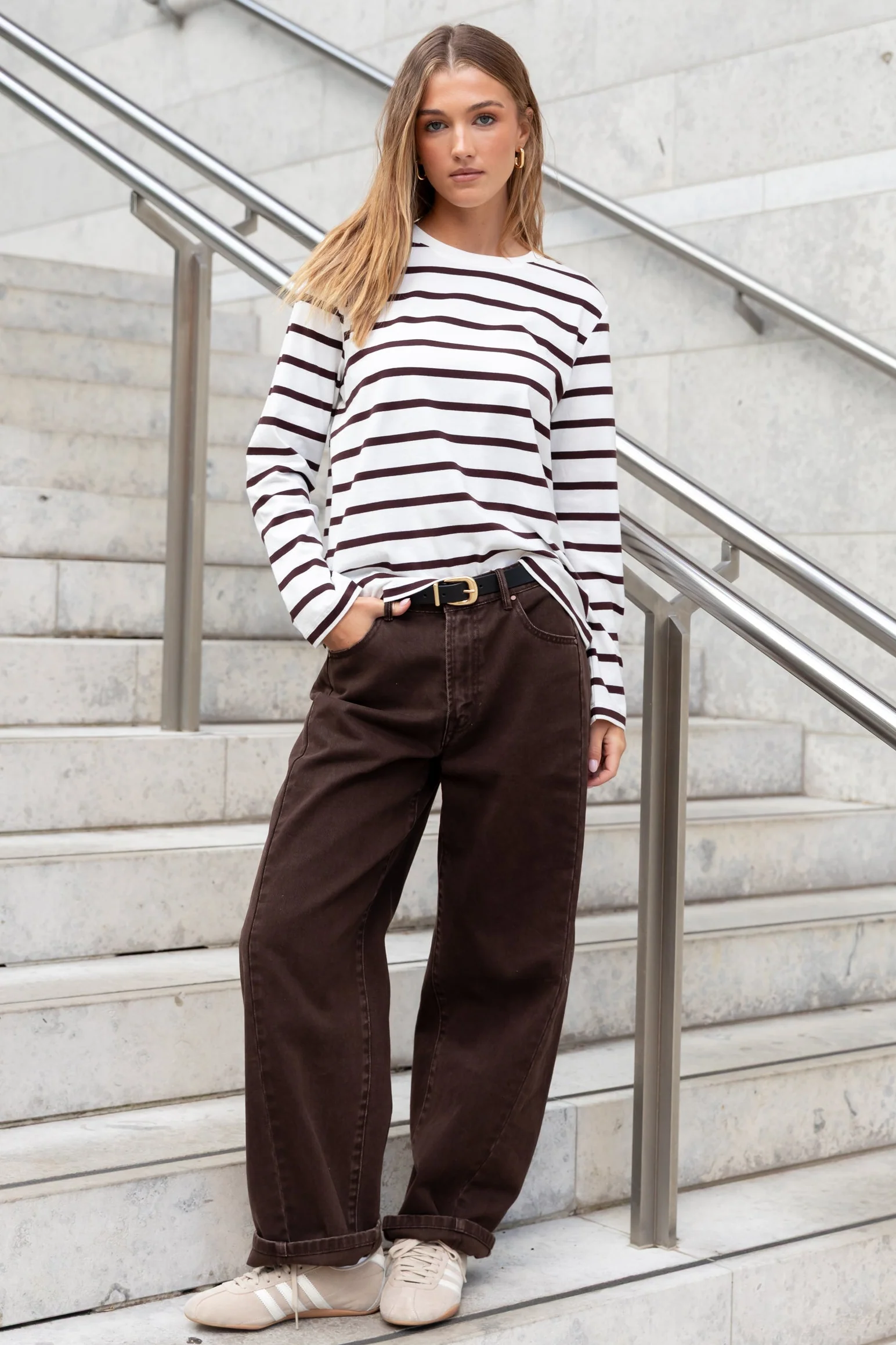 Tether Chocolate White Stripe LS Boxy Tee - Image 3