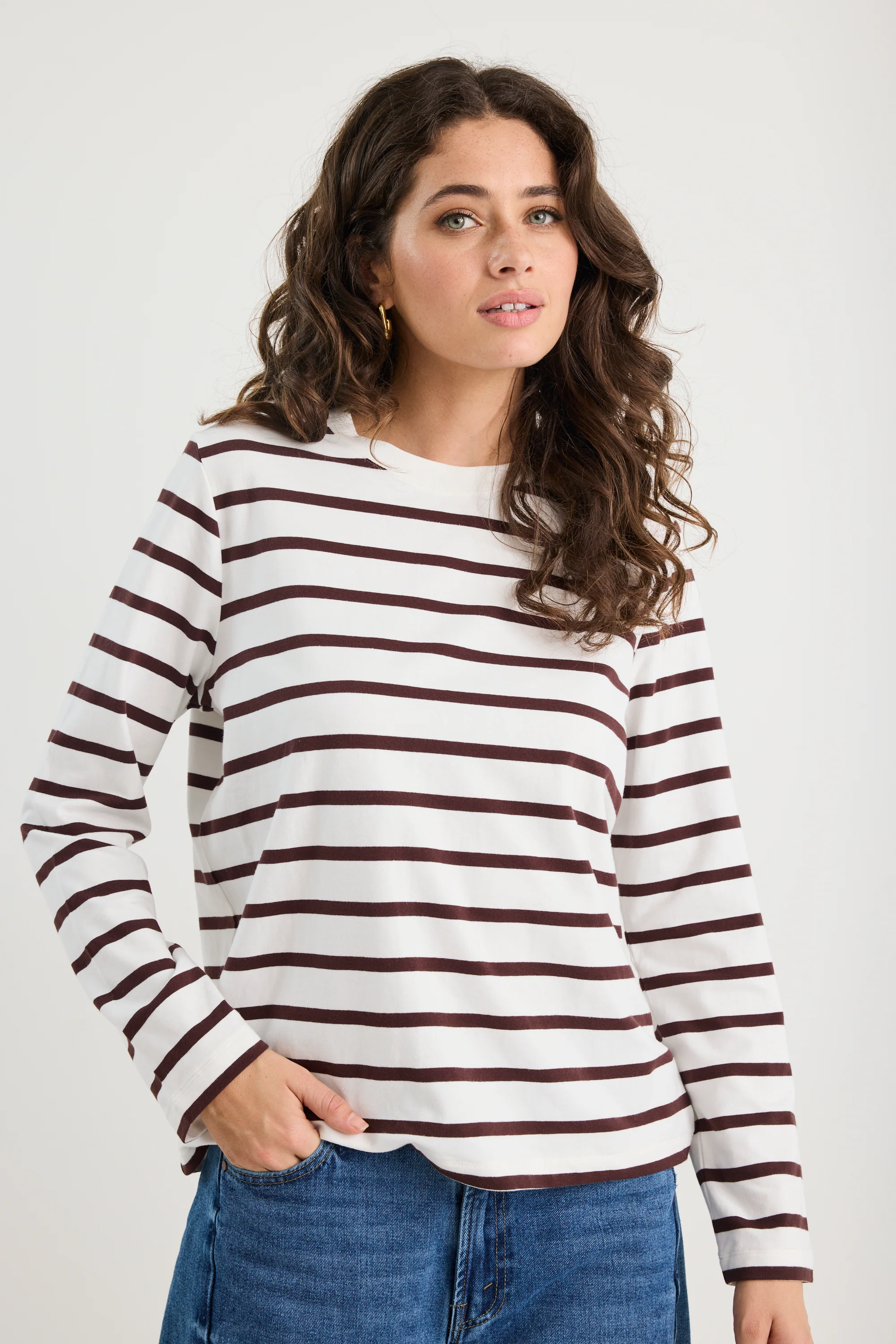 Tether Chocolate White Stripe LS Boxy Tee - Image 4