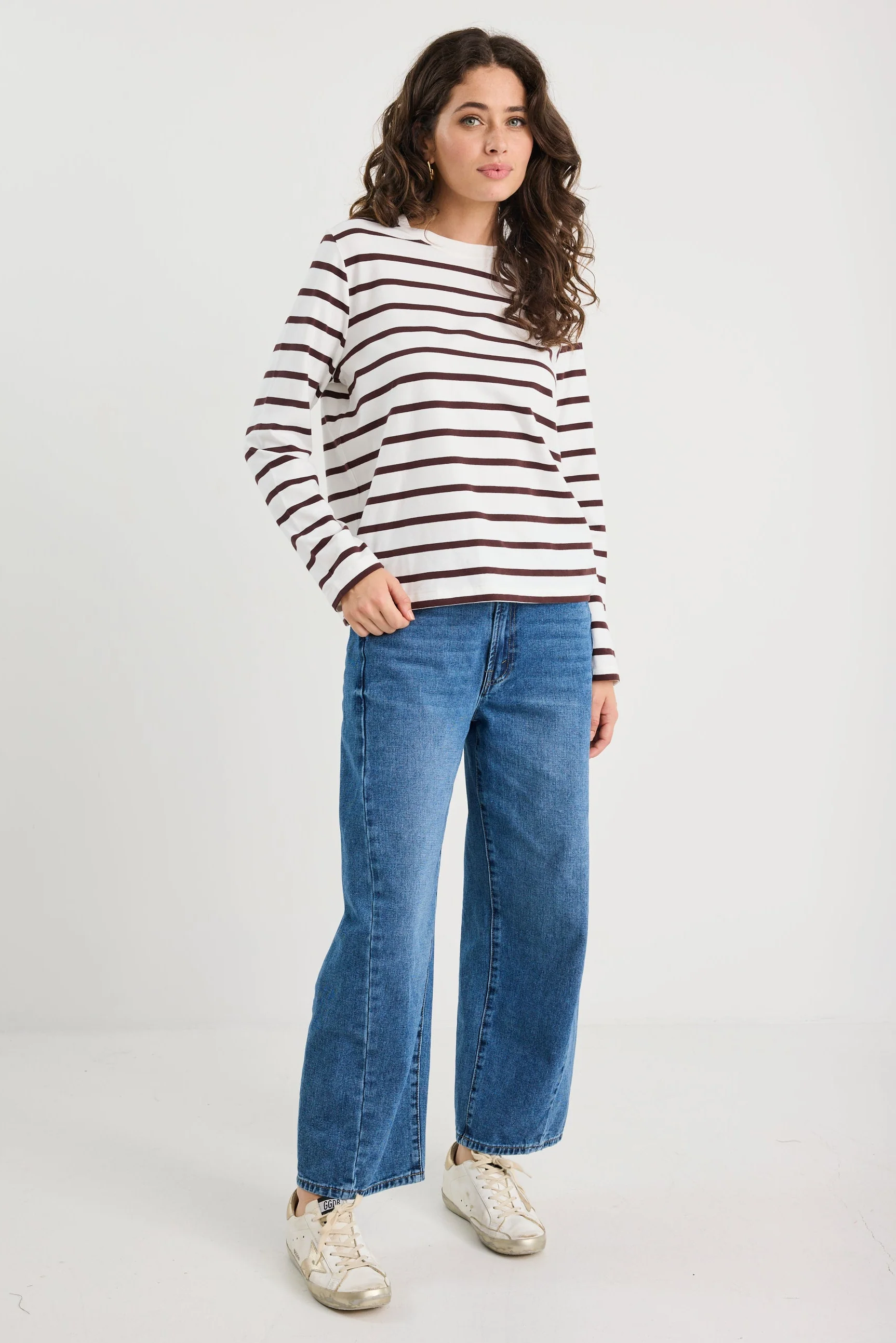 Tether Chocolate White Stripe LS Boxy Tee - Image 5