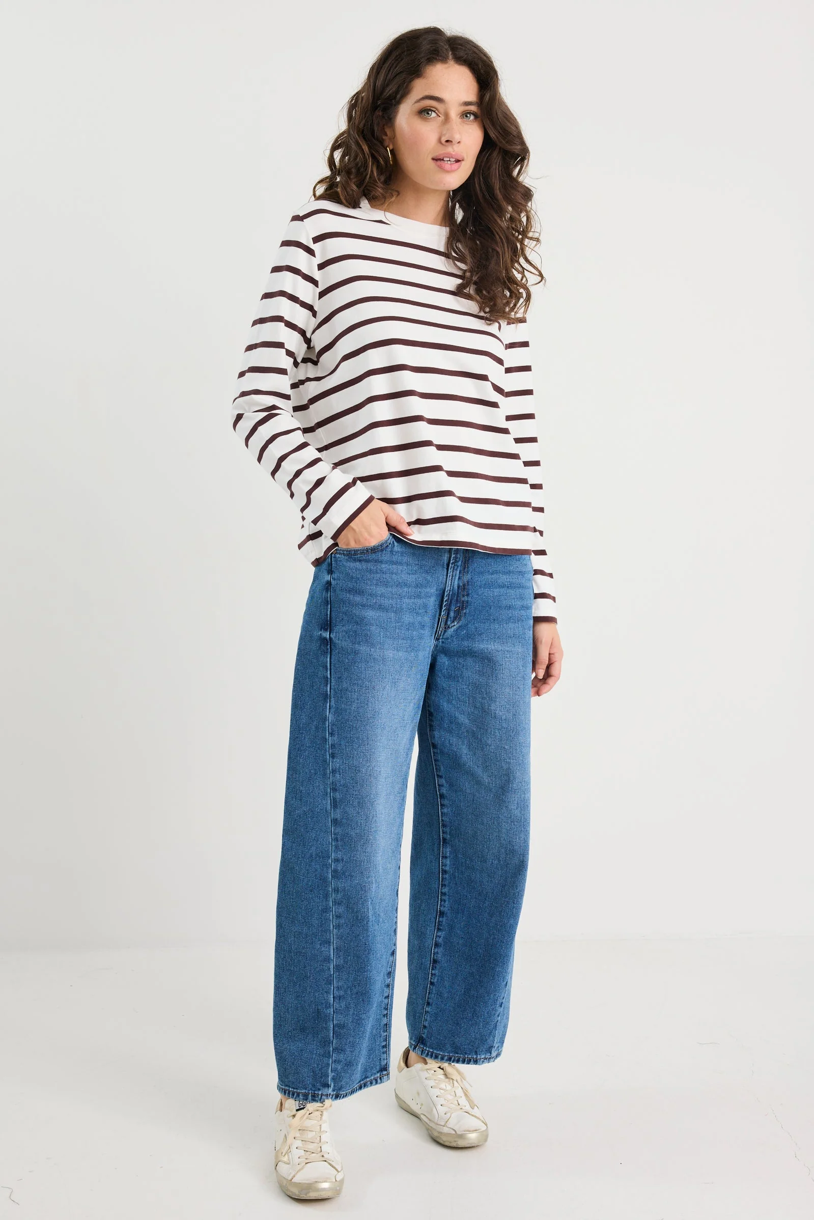 Tether Chocolate White Stripe LS Boxy Tee - Image 7