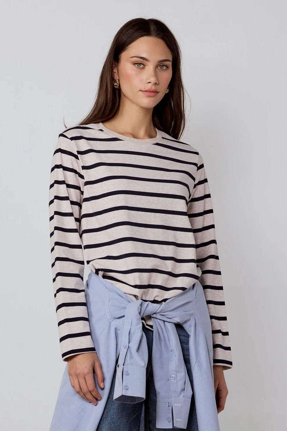 Tether Ecru Navy Stripe LS Boxy Tee